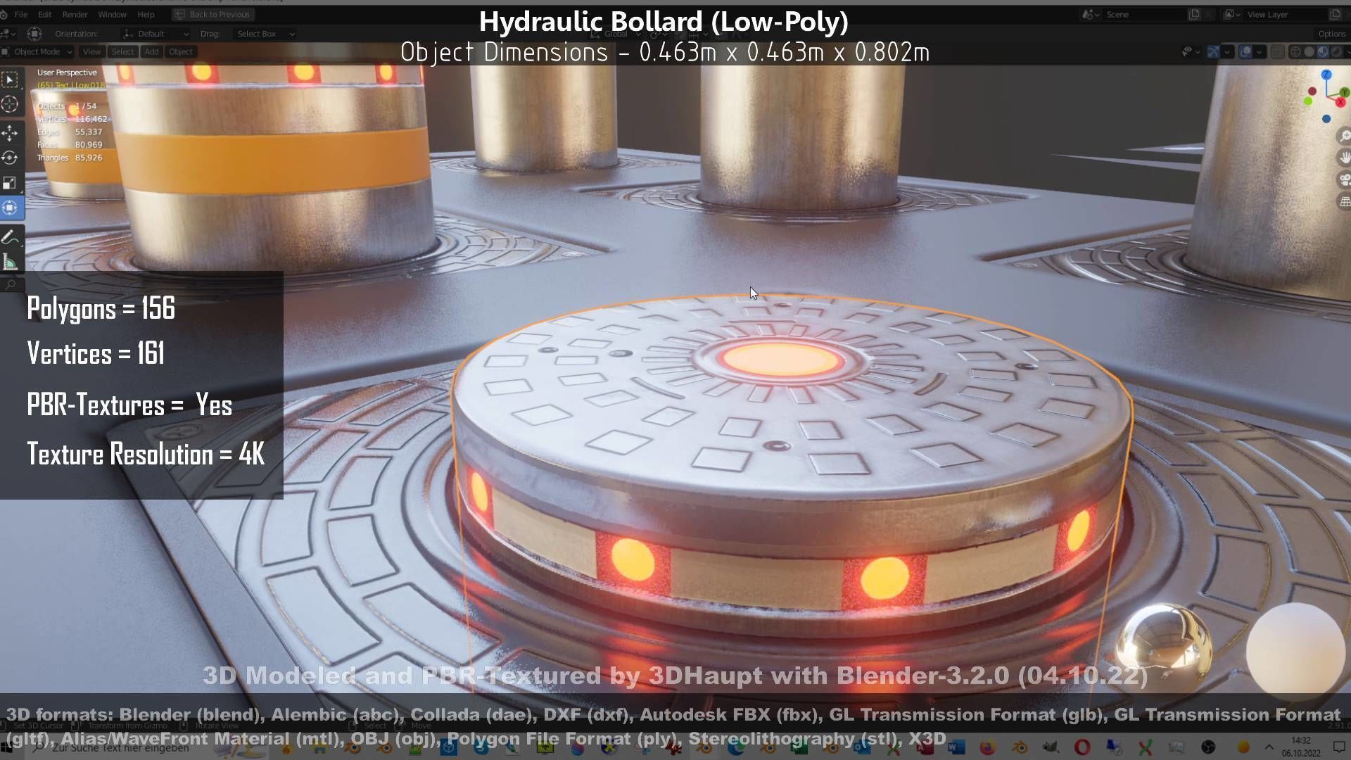 Hydraulic Bollard with LED Lights High and Low-Poly 3D Model Collection_74