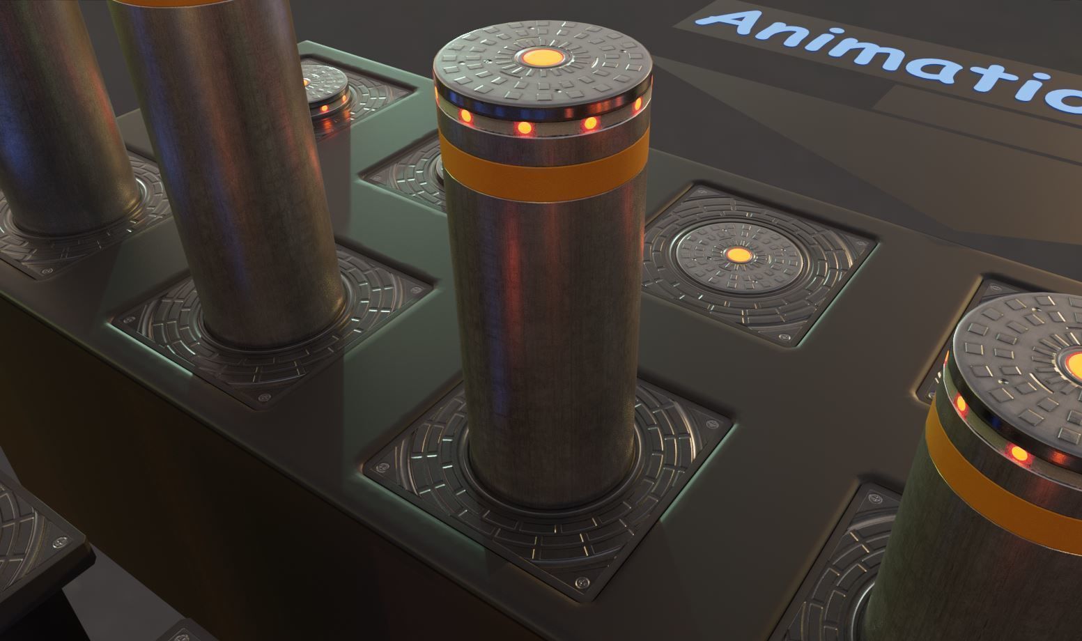 Hydraulic Bollard with LED Lights High and Low-Poly 3D Model Collection_14