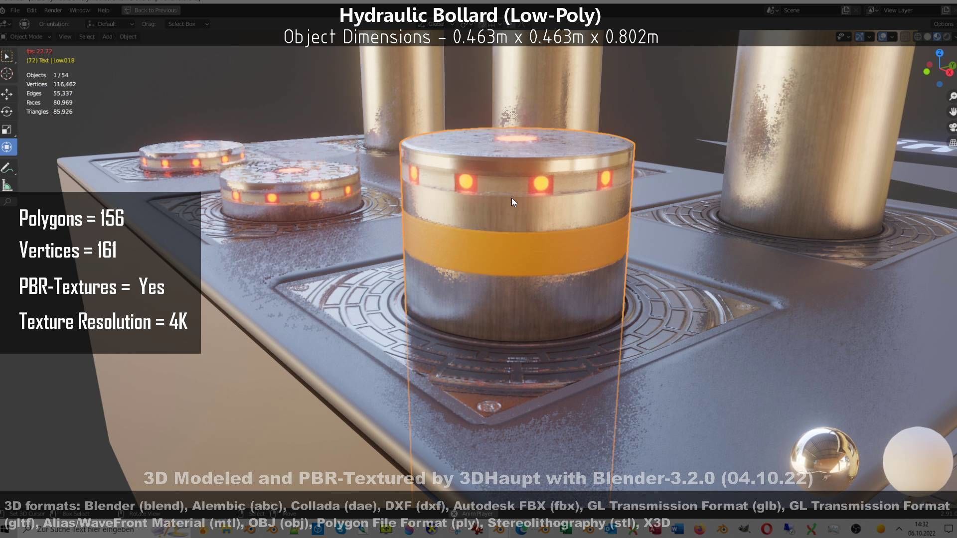 Hydraulic Bollard with LED Lights High and Low-Poly 3D Model Collection_43