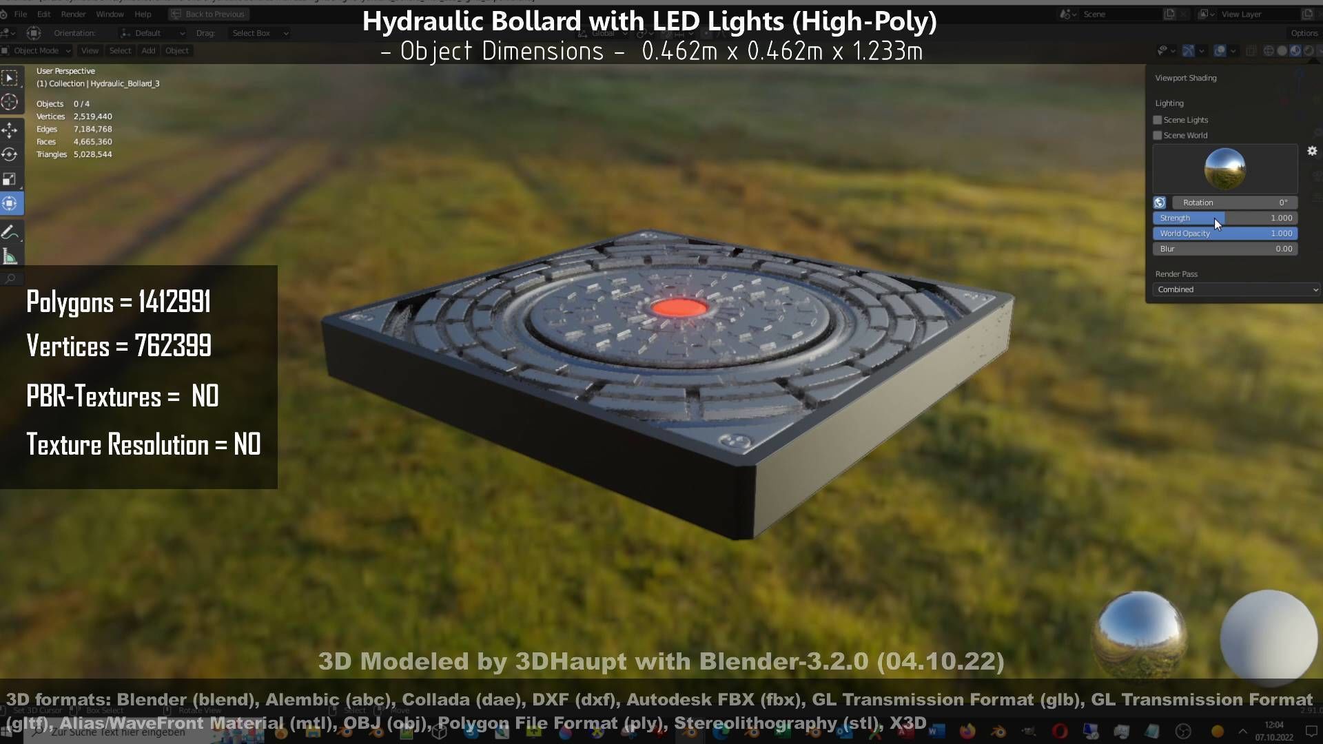 Hydraulic Bollard with LED Lights High and Low-Poly 3D Model Collection_127