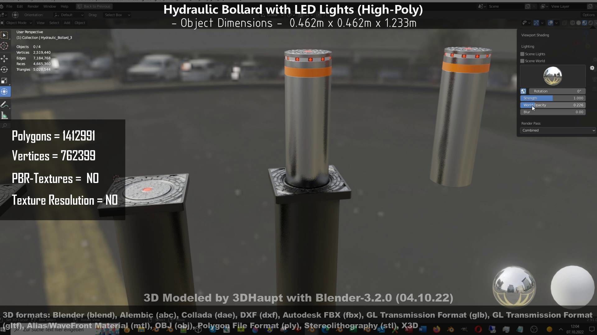 Hydraulic Bollard with LED Lights High and Low-Poly 3D Model Collection_112