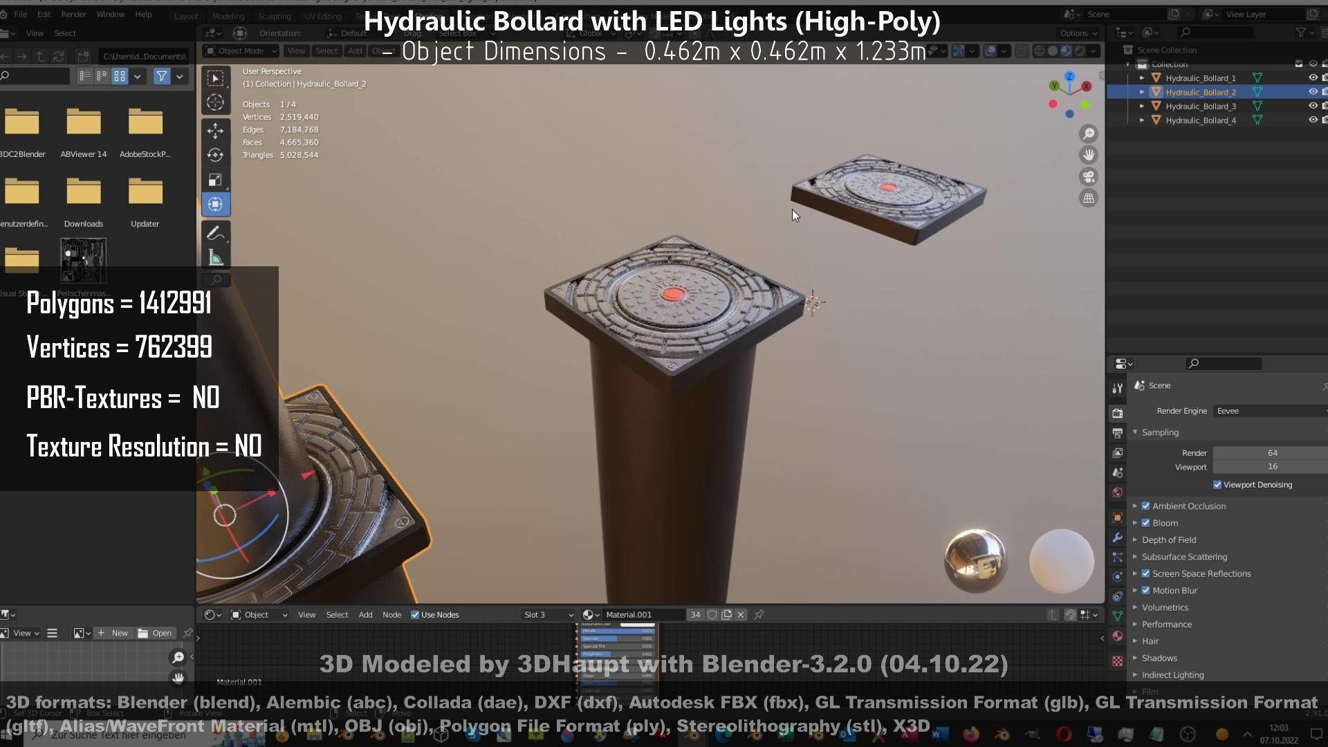Hydraulic Bollard with LED Lights High and Low-Poly 3D Model Collection_92