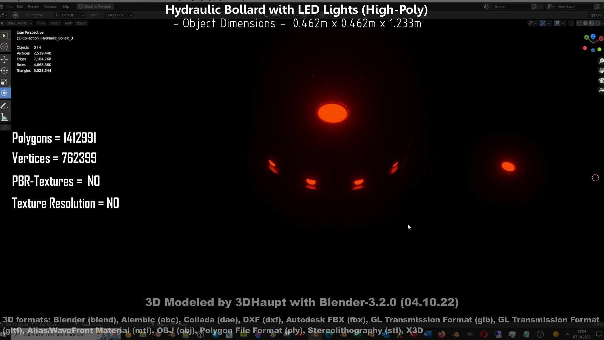 Hydraulic Bollard with LED Lights High and Low-Poly 3D Model Collection_104