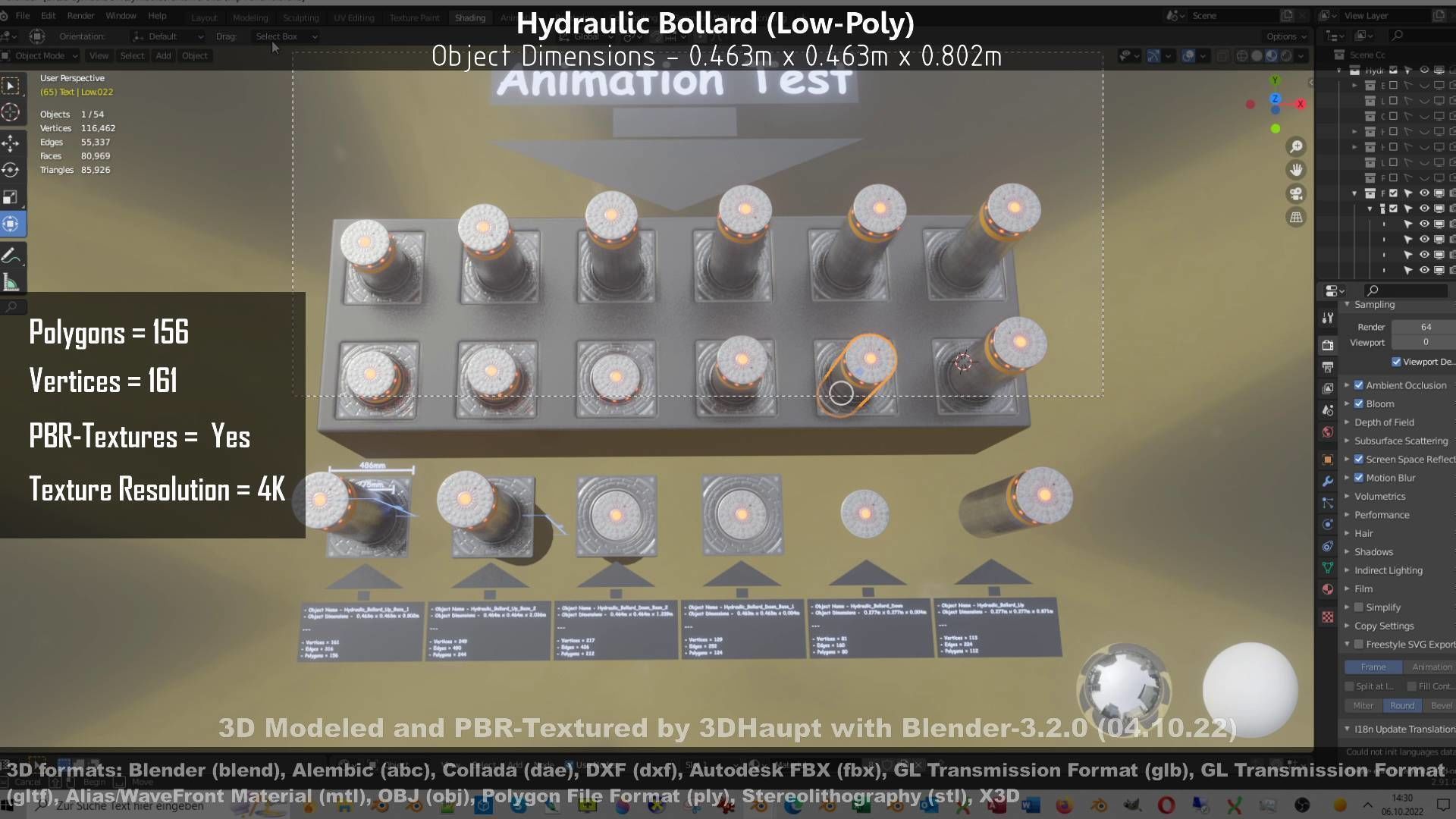 Hydraulic Bollard with LED Lights High and Low-Poly 3D Model Collection_31