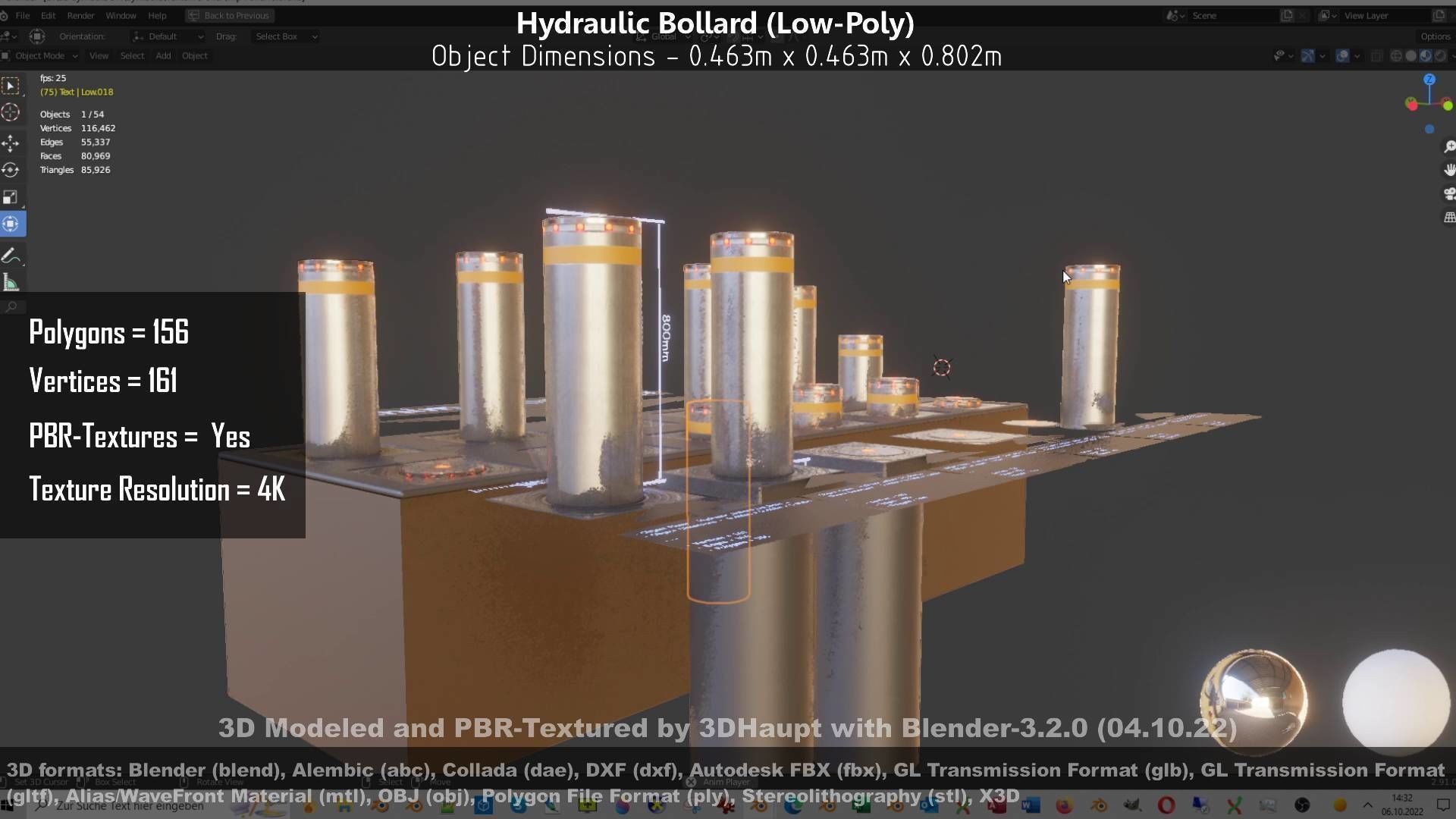 Hydraulic Bollard with LED Lights High and Low-Poly 3D Model Collection_33