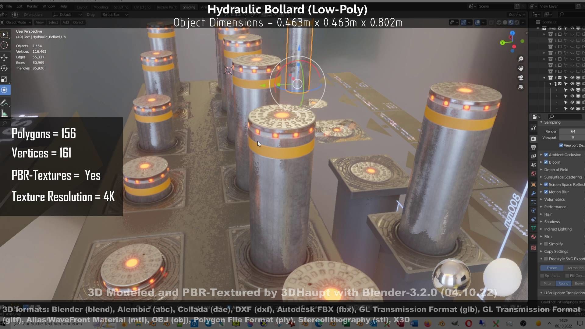 Hydraulic Bollard with LED Lights High and Low-Poly 3D Model Collection_41