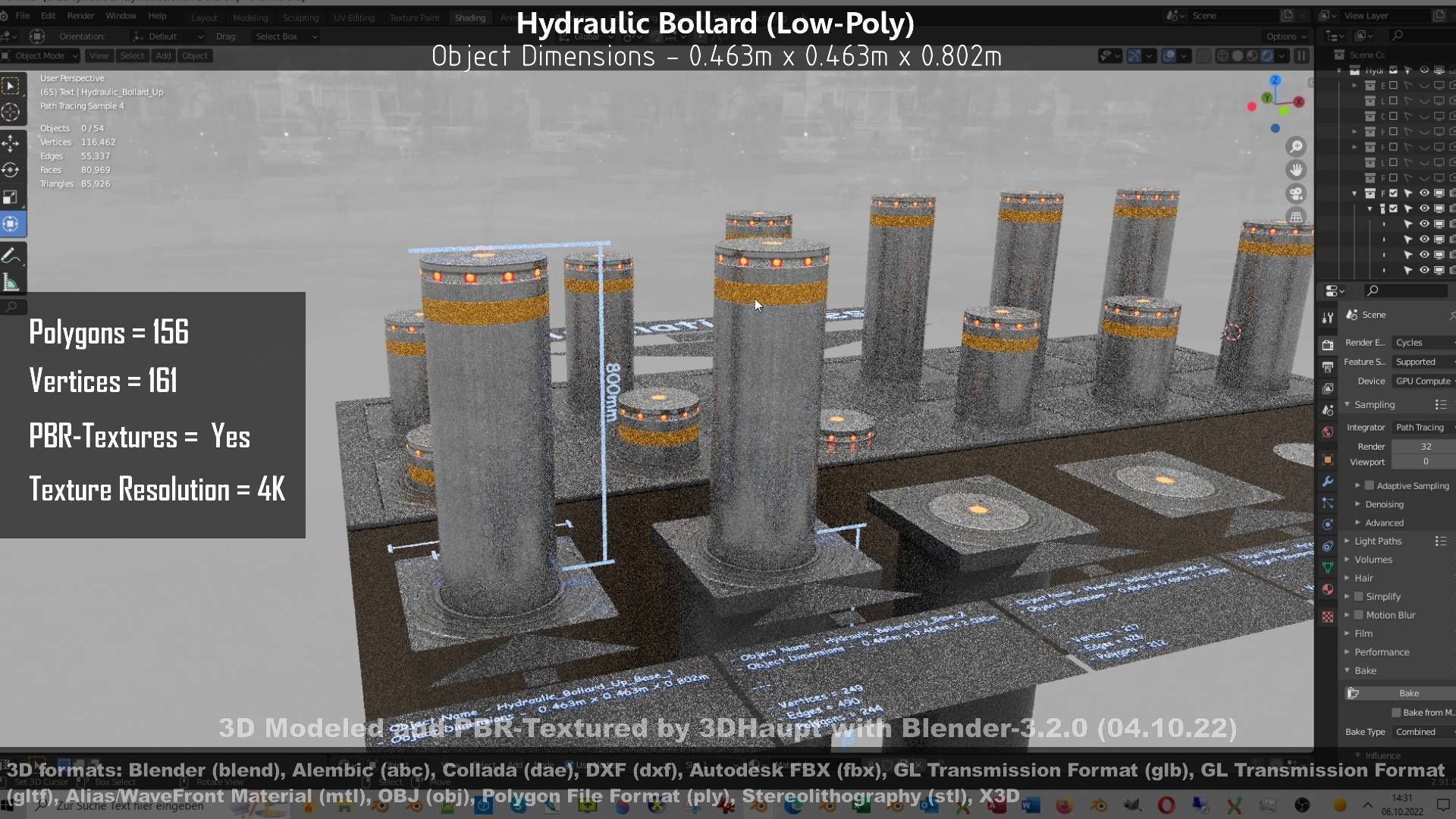 Hydraulic Bollard with LED Lights High and Low-Poly 3D Model Collection_45