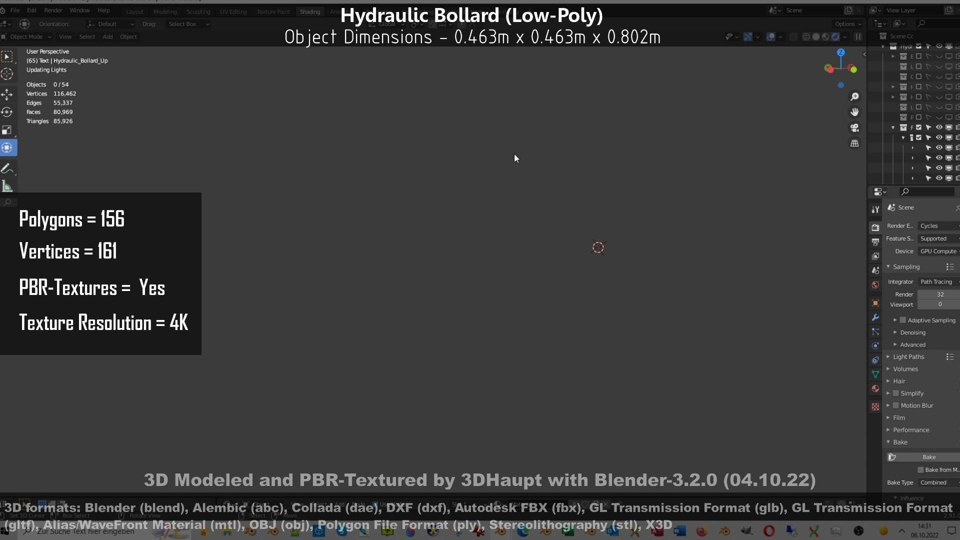 Hydraulic Bollard with LED Lights High and Low-Poly 3D Model Collection_50