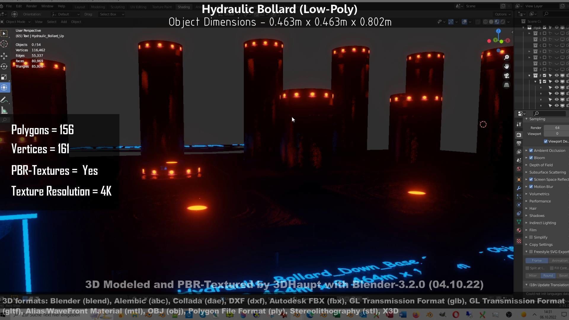 Hydraulic Bollard with LED Lights High and Low-Poly 3D Model Collection_32