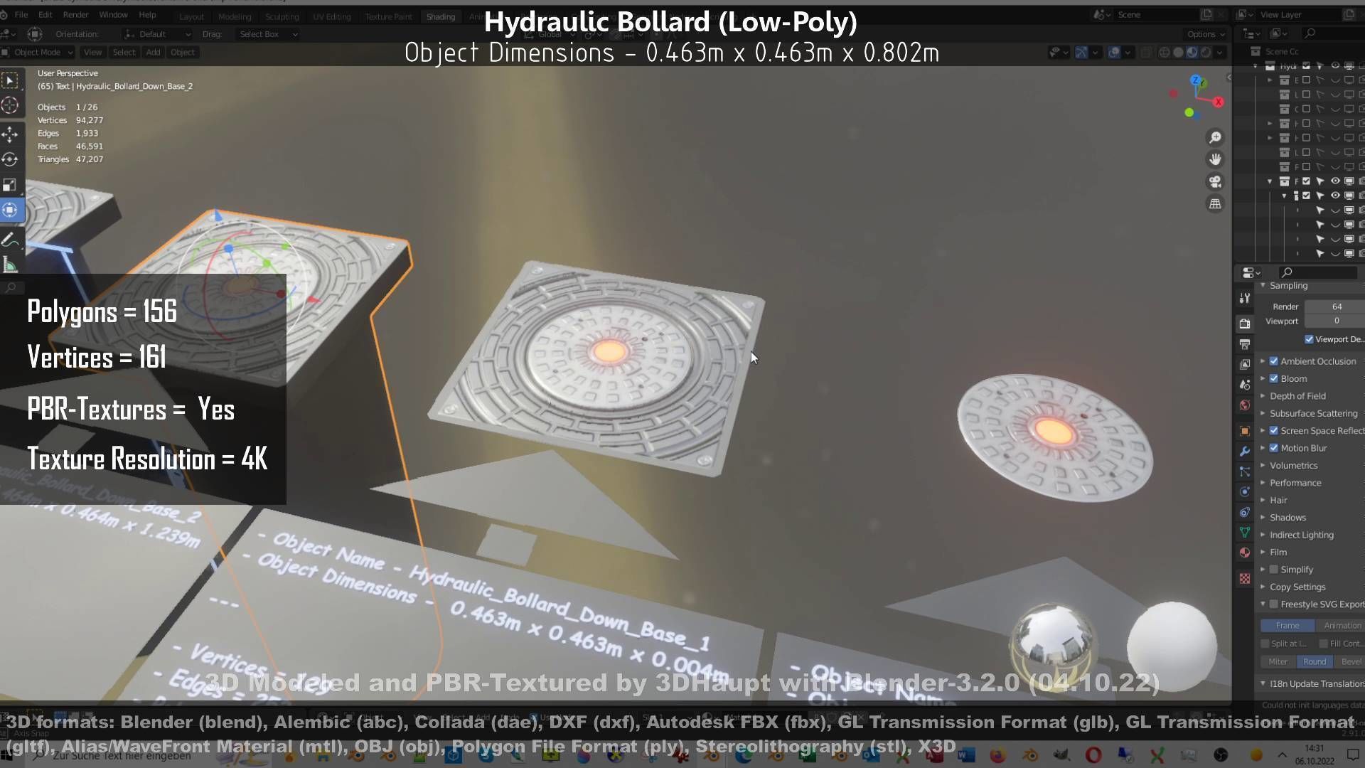 Hydraulic Bollard with LED Lights High and Low-Poly 3D Model Collection_47