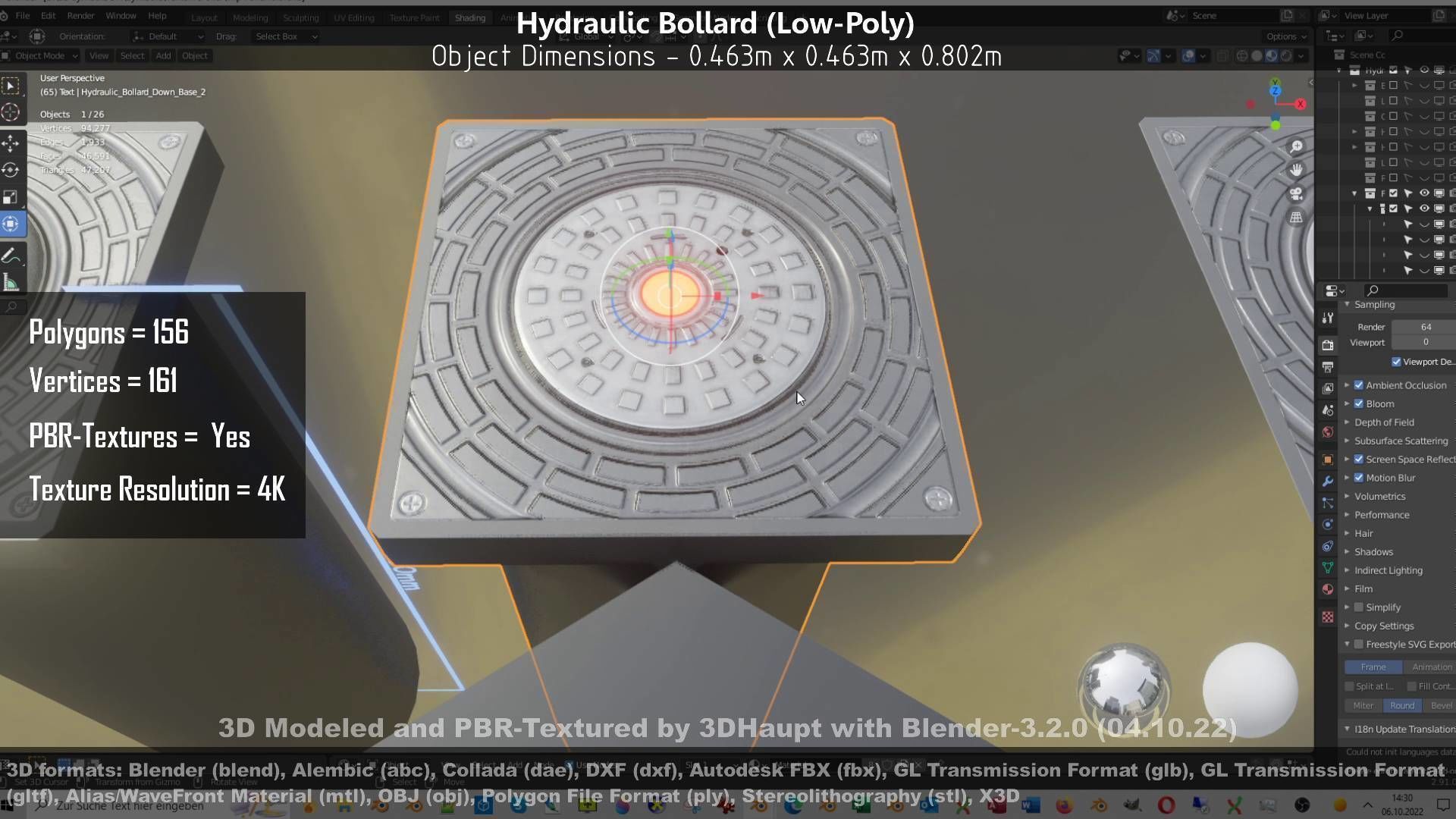 Hydraulic Bollard with LED Lights High and Low-Poly 3D Model Collection_79