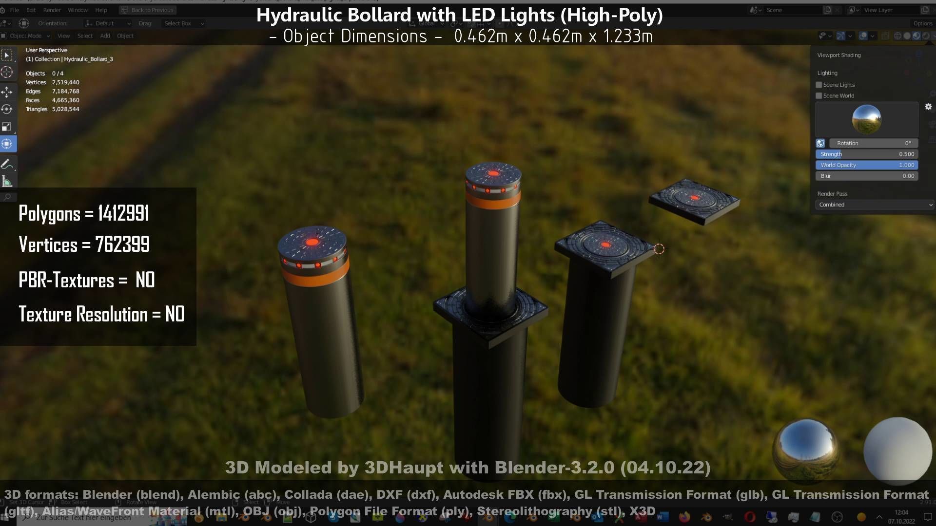 Hydraulic Bollard with LED Lights High and Low-Poly 3D Model Collection_128