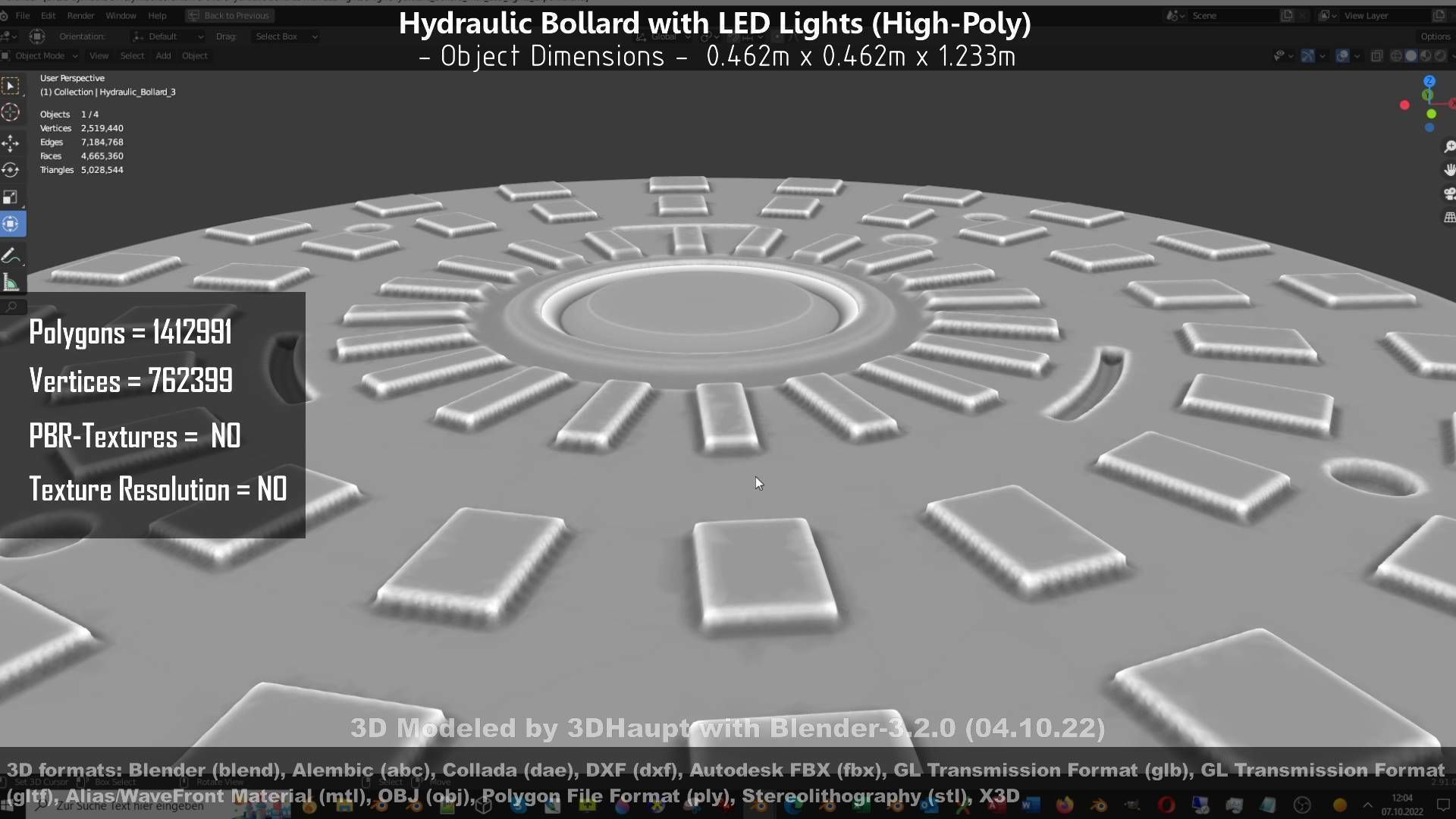 Hydraulic Bollard with LED Lights High and Low-Poly 3D Model Collection_109