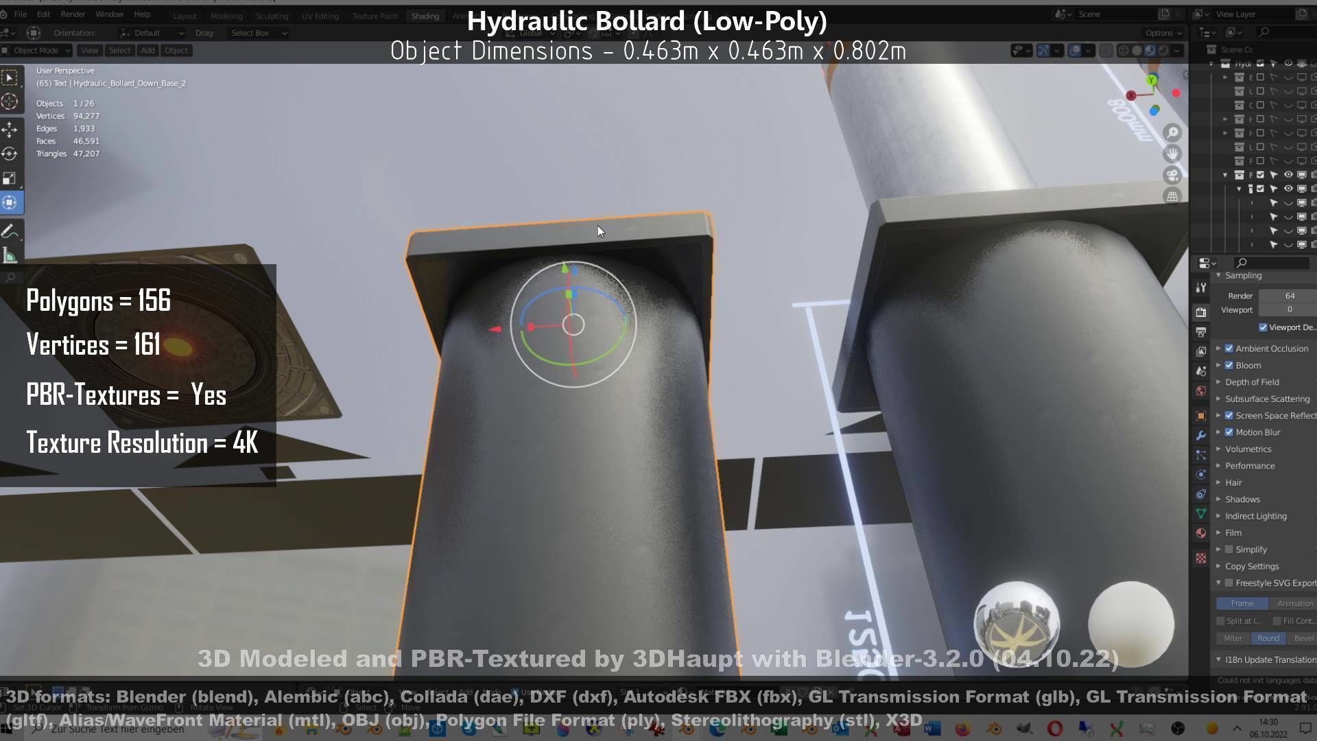 Hydraulic Bollard with LED Lights High and Low-Poly 3D Model Collection_42
