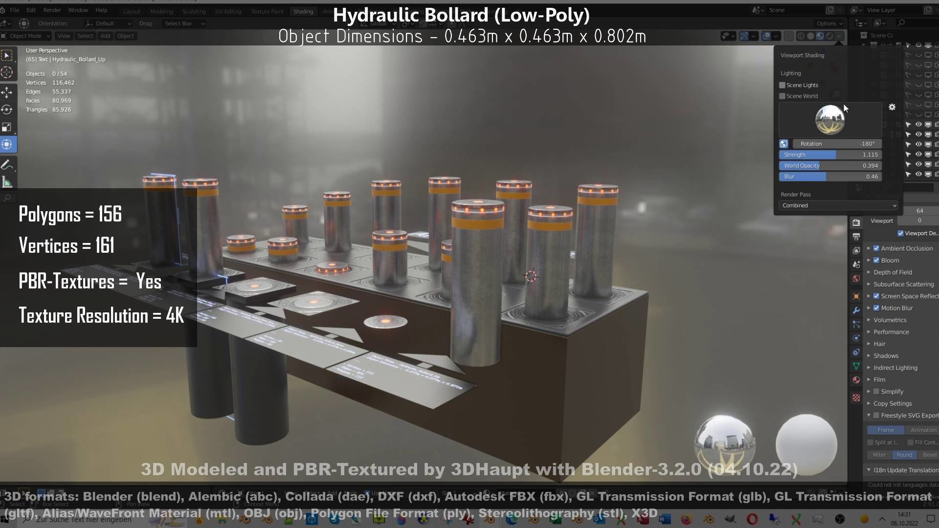 Hydraulic Bollard with LED Lights High and Low-Poly 3D Model Collection_44