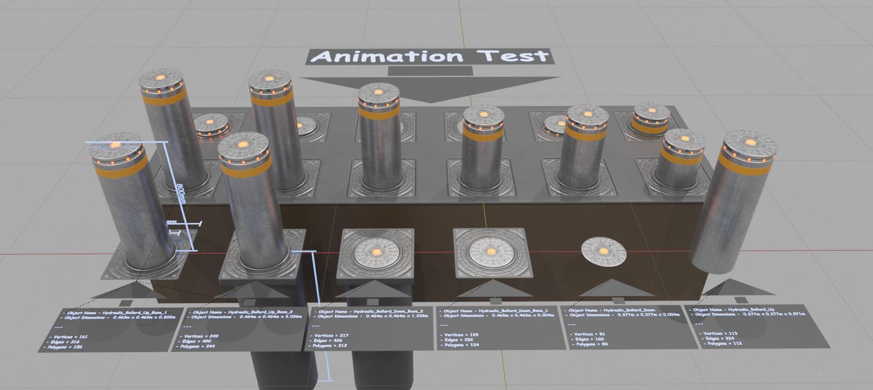 Hydraulic Bollard with LED Lights High and Low-Poly 3D Model Collection_12