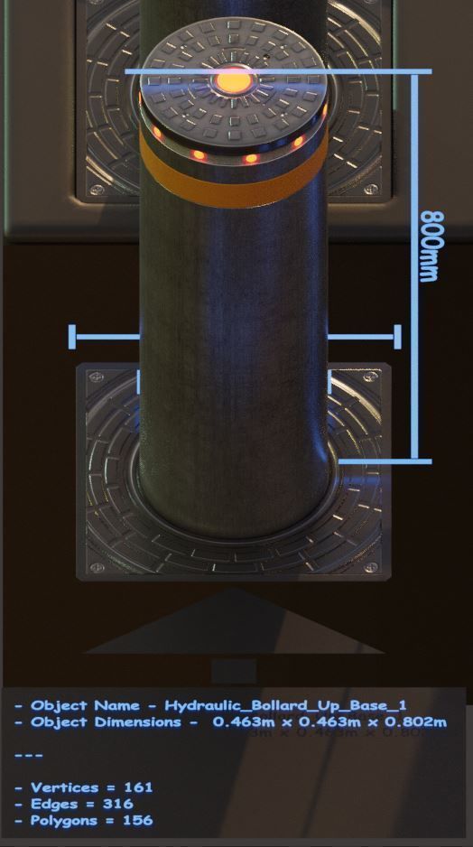 Hydraulic Bollard with LED Lights High and Low-Poly 3D Model Collection_16
