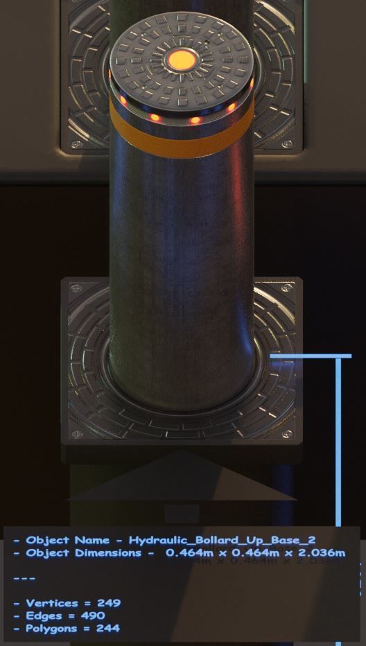 Hydraulic Bollard with LED Lights High and Low-Poly 3D Model Collection_11