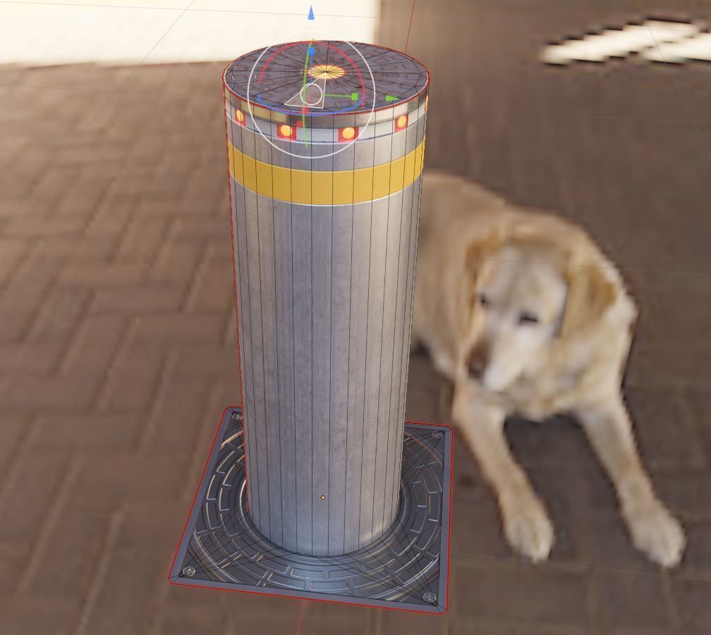 Hydraulic Bollard with LED Lights High and Low-Poly 3D Model Collection_15