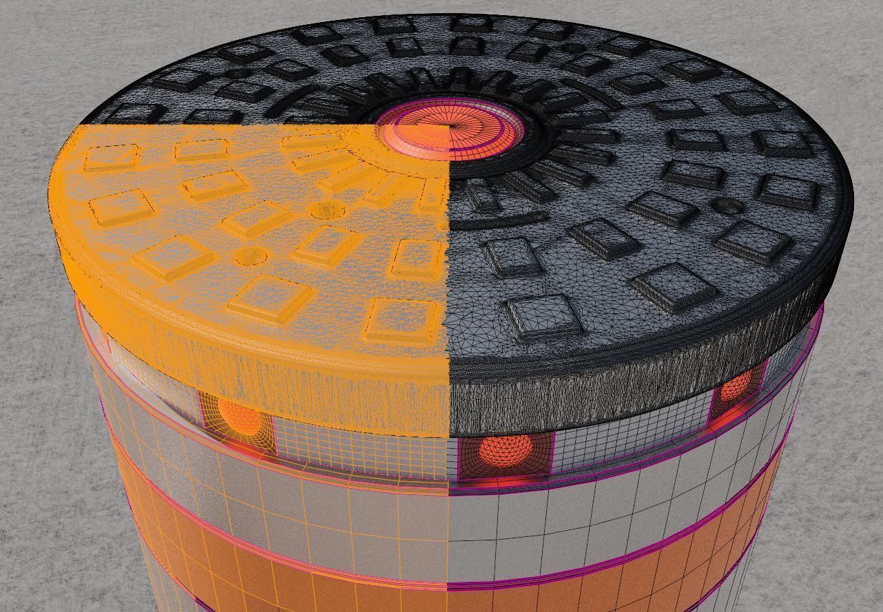 Hydraulic Bollard with LED Lights High and Low-Poly 3D Model Collection_23