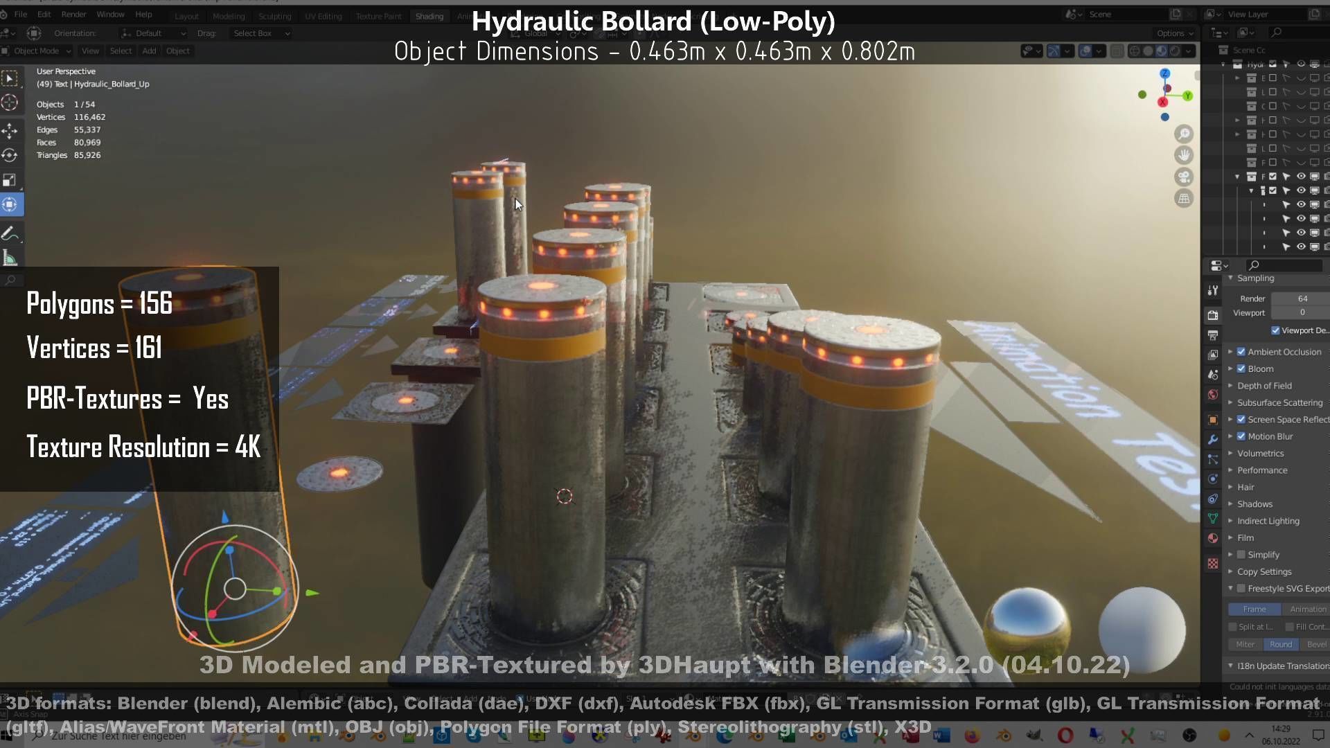 Hydraulic Bollard with LED Lights High and Low-Poly 3D Model Collection_68