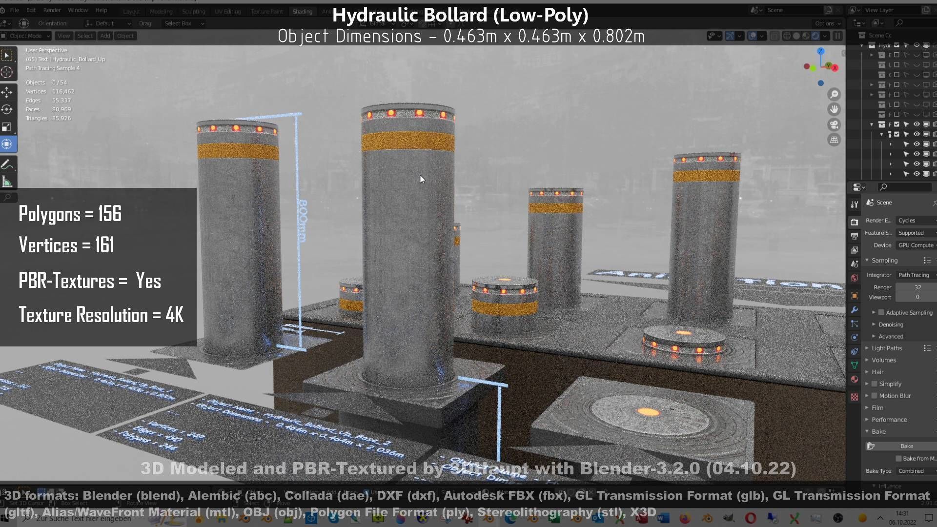 Hydraulic Bollard with LED Lights High and Low-Poly 3D Model Collection_69