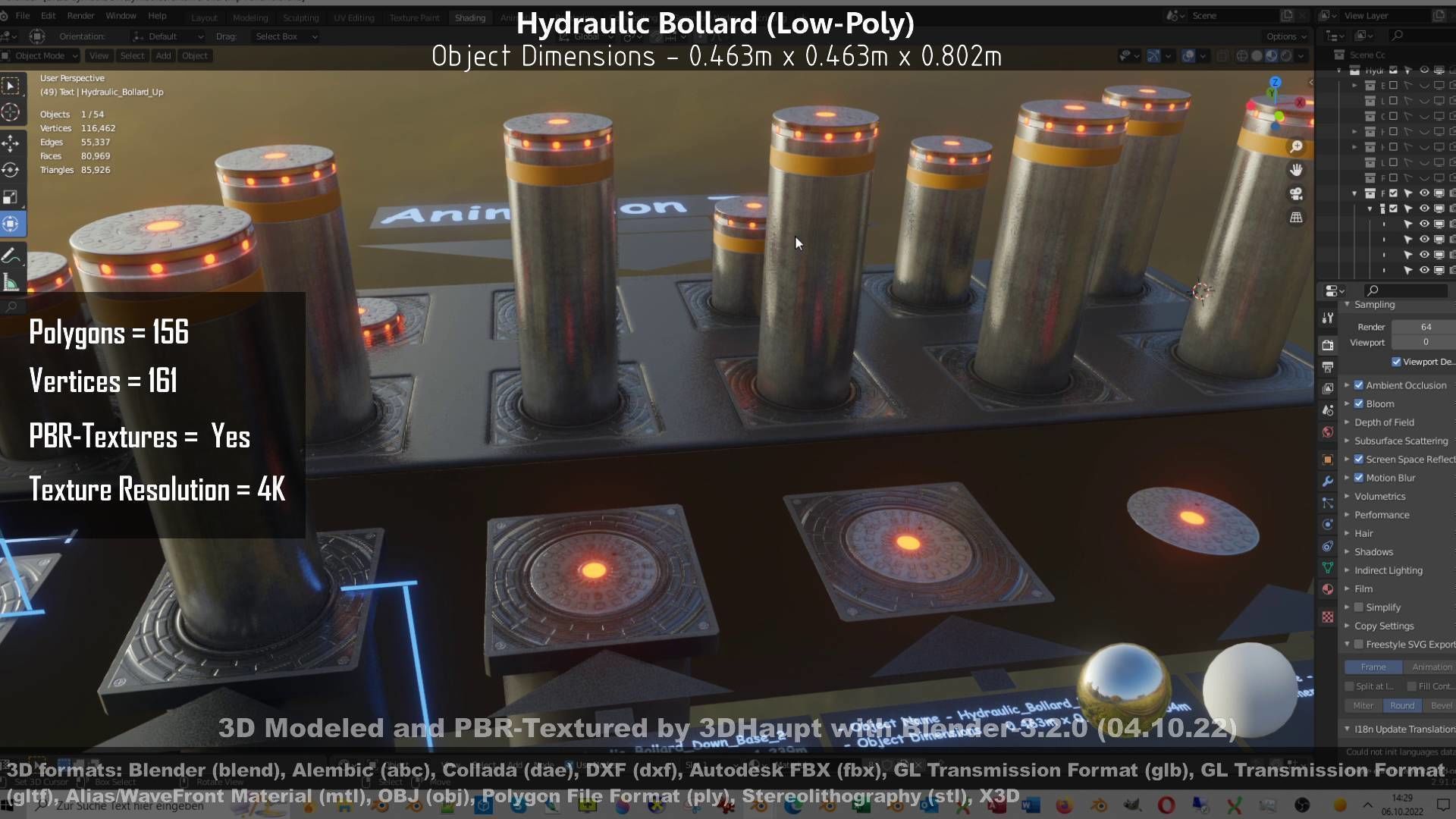 Hydraulic Bollard with LED Lights High and Low-Poly 3D Model Collection_58