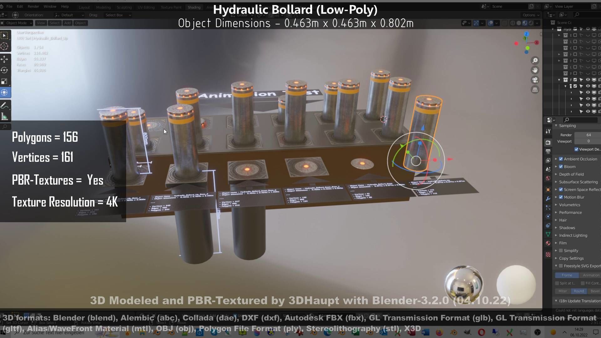 Hydraulic Bollard with LED Lights High and Low-Poly 3D Model Collection_65