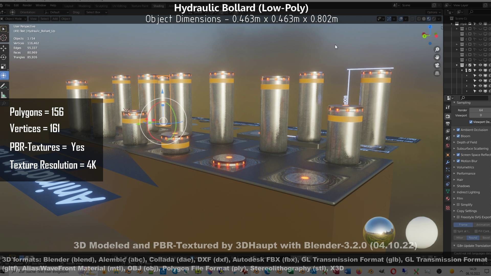 Hydraulic Bollard with LED Lights High and Low-Poly 3D Model Collection_66