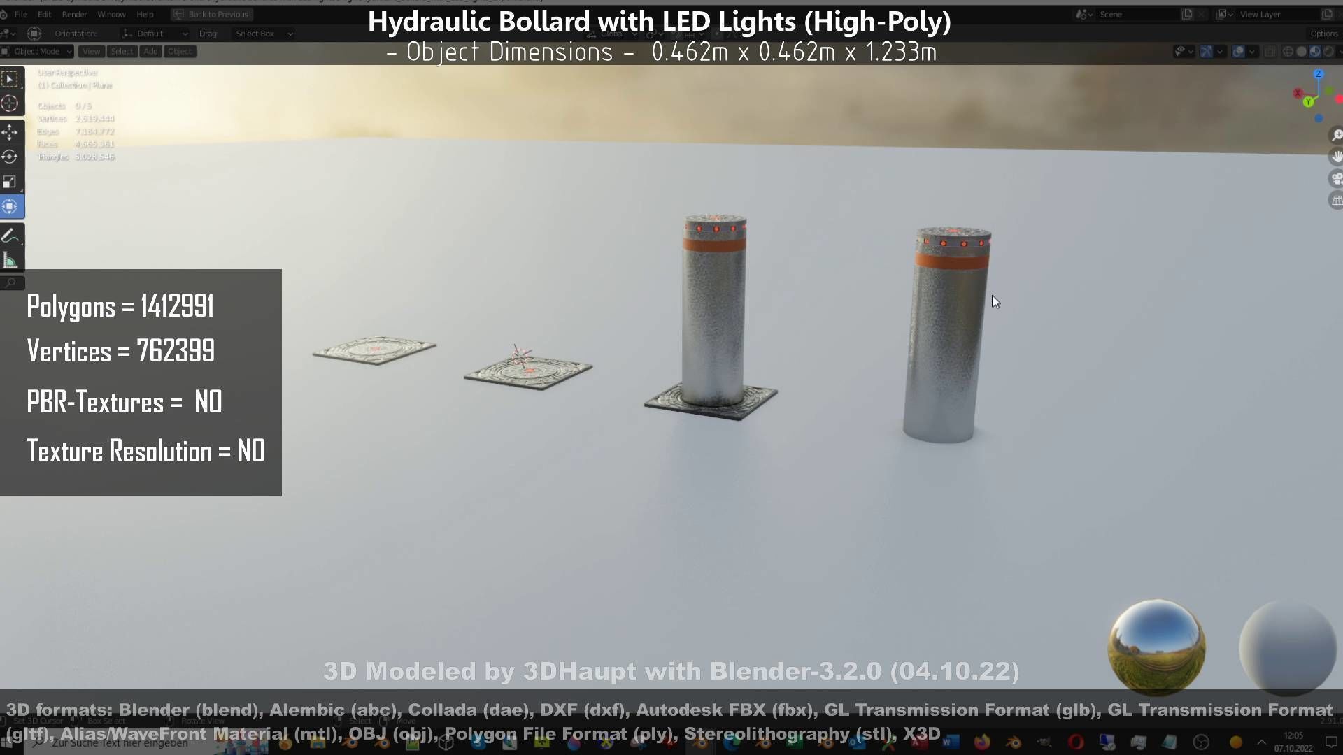 Hydraulic Bollard with LED Lights High and Low-Poly 3D Model Collection_97