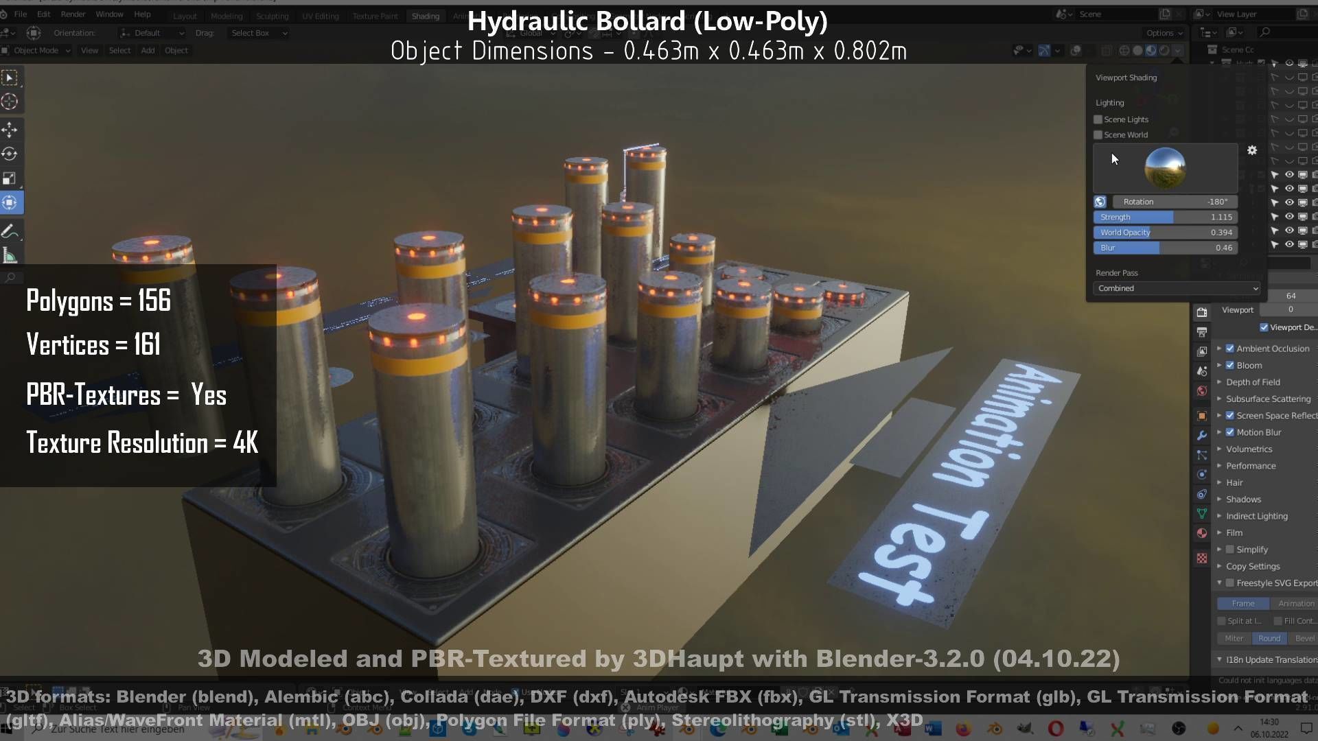 Hydraulic Bollard with LED Lights High and Low-Poly 3D Model Collection_57