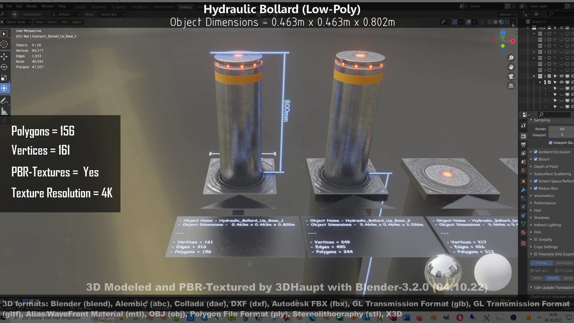 Hydraulic Bollard with LED Lights High and Low-Poly 3D Model Collection_62