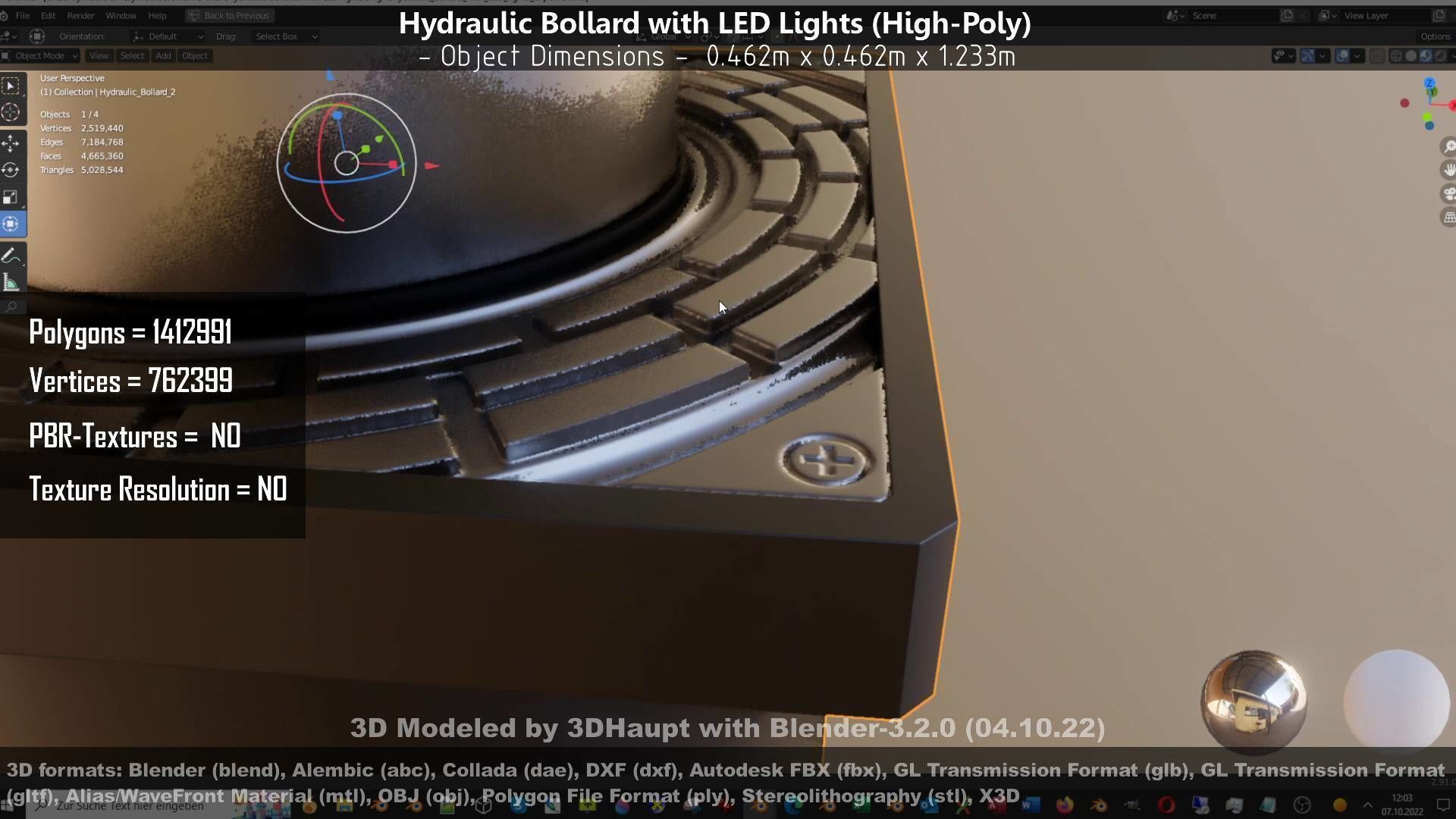 Hydraulic Bollard with LED Lights High and Low-Poly 3D Model Collection_83