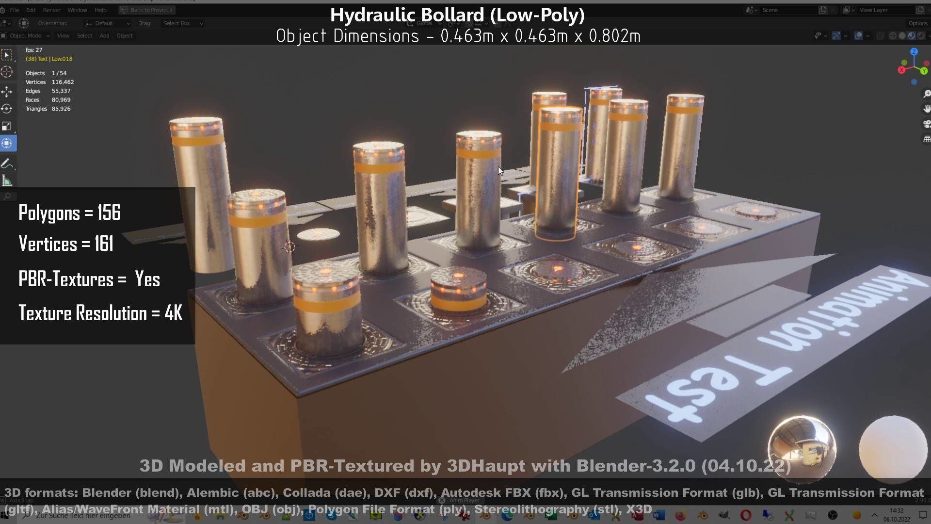 Hydraulic Bollard with LED Lights High and Low-Poly 3D Model Collection_78