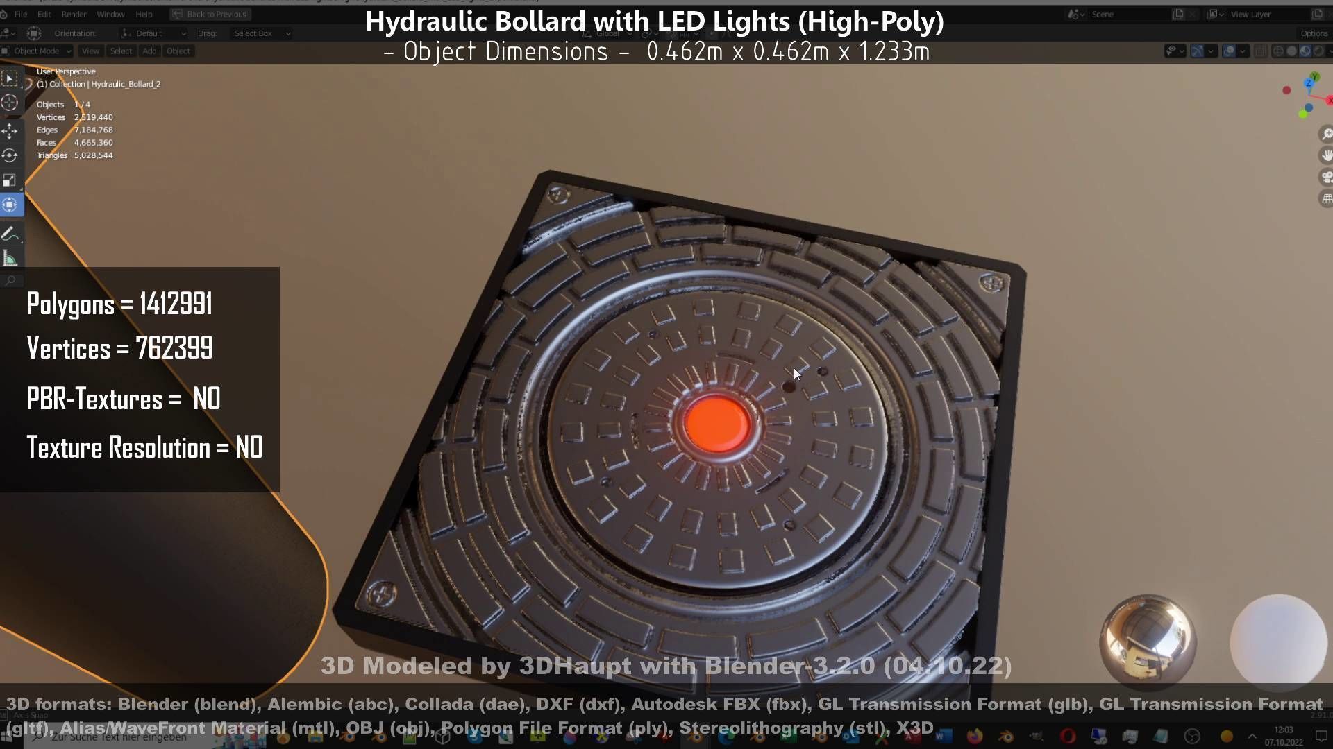 Hydraulic Bollard with LED Lights High and Low-Poly 3D Model Collection_103