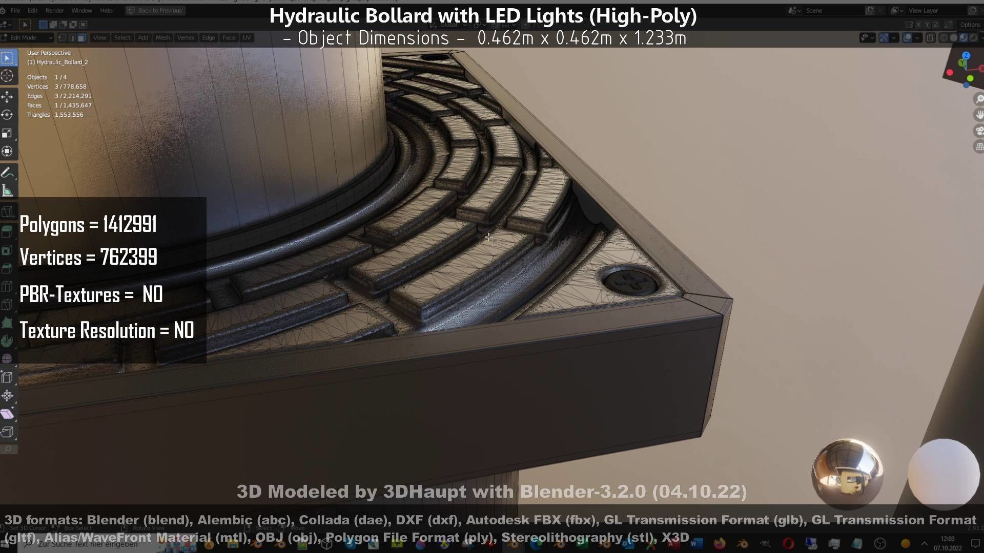 Hydraulic Bollard with LED Lights High and Low-Poly 3D Model Collection_114