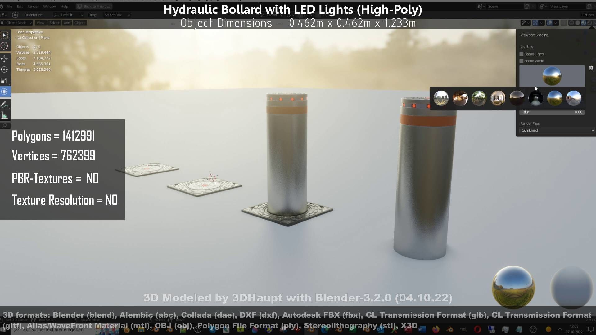 Hydraulic Bollard with LED Lights High and Low-Poly 3D Model Collection_125