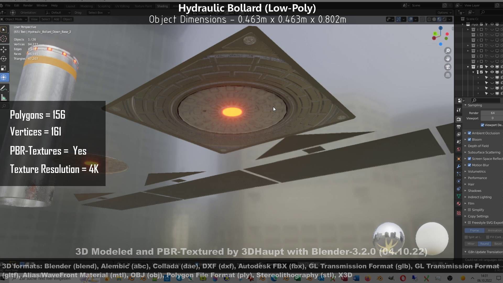 Hydraulic Bollard with LED Lights High and Low-Poly 3D Model Collection_72