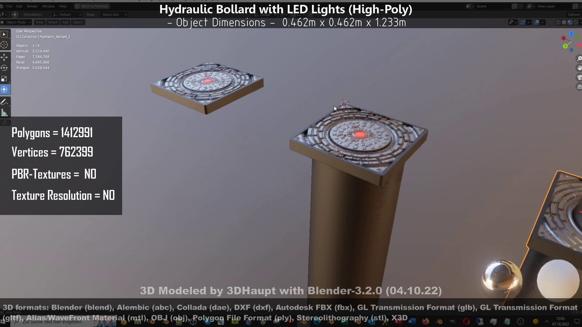 Hydraulic Bollard with LED Lights High and Low-Poly 3D Model Collection_123