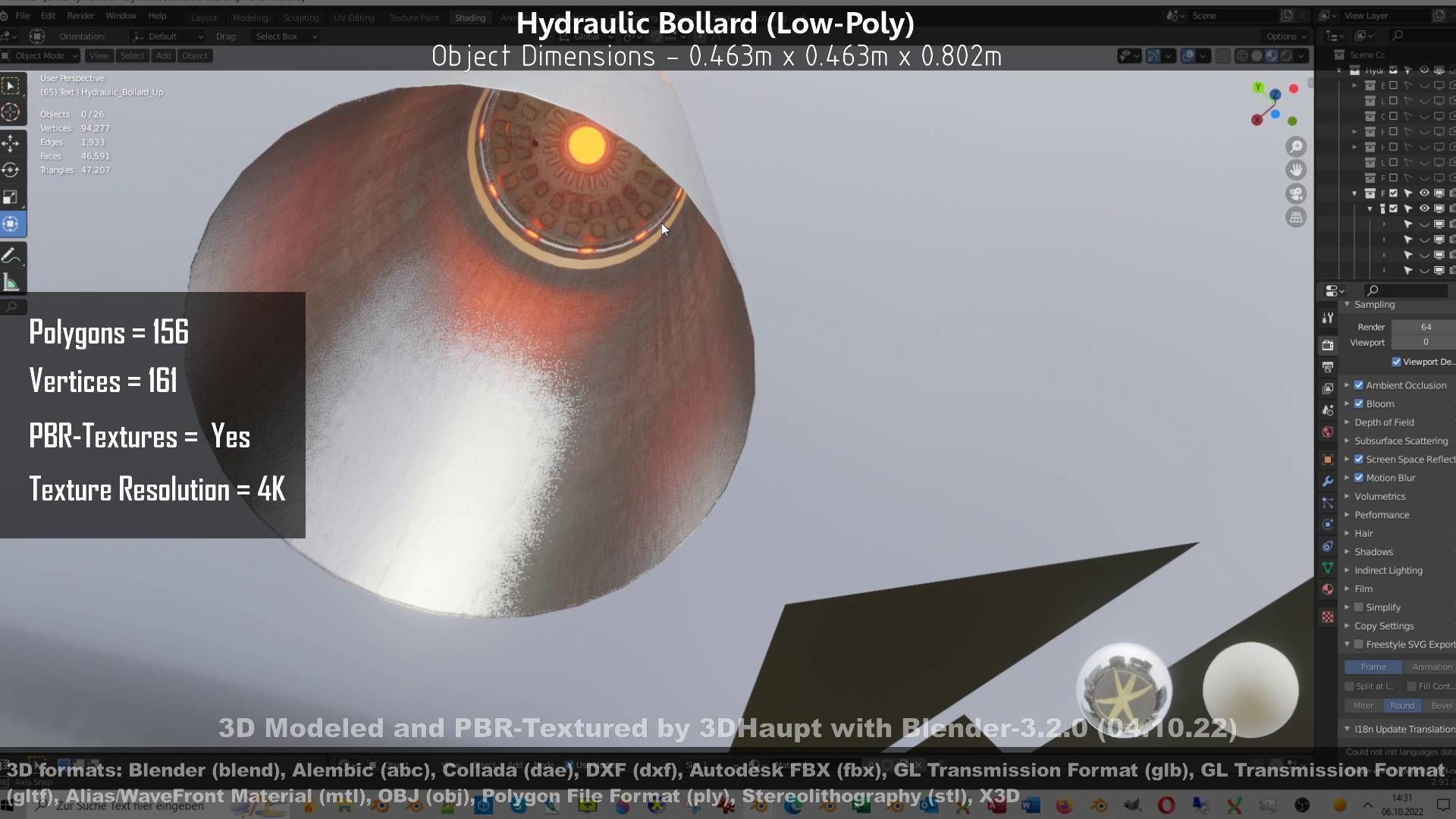 Hydraulic Bollard with LED Lights High and Low-Poly 3D Model Collection_46