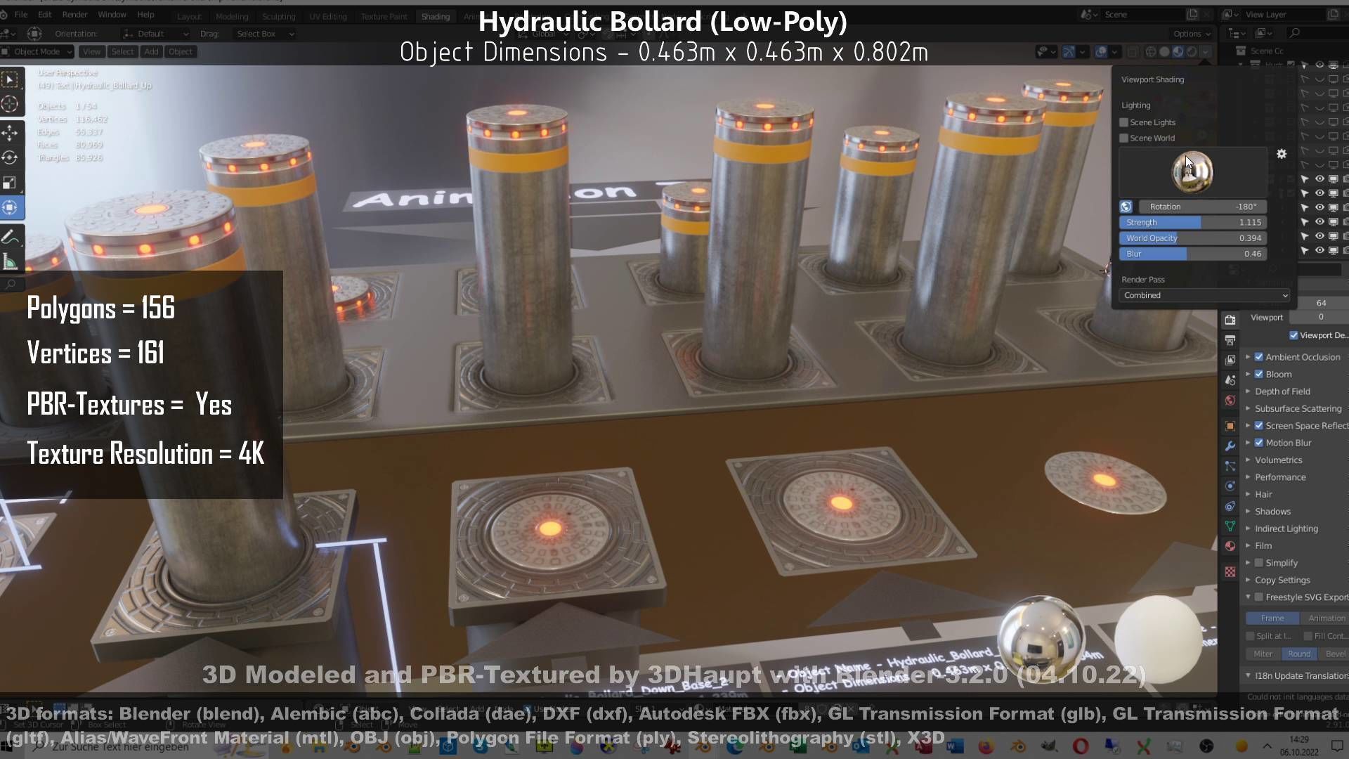 Hydraulic Bollard with LED Lights High and Low-Poly 3D Model Collection_70