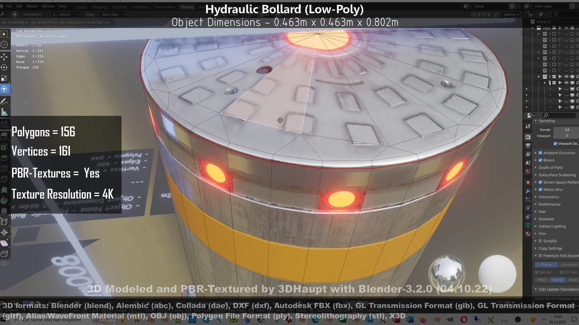 Hydraulic Bollard with LED Lights High and Low-Poly 3D Model Collection_61
