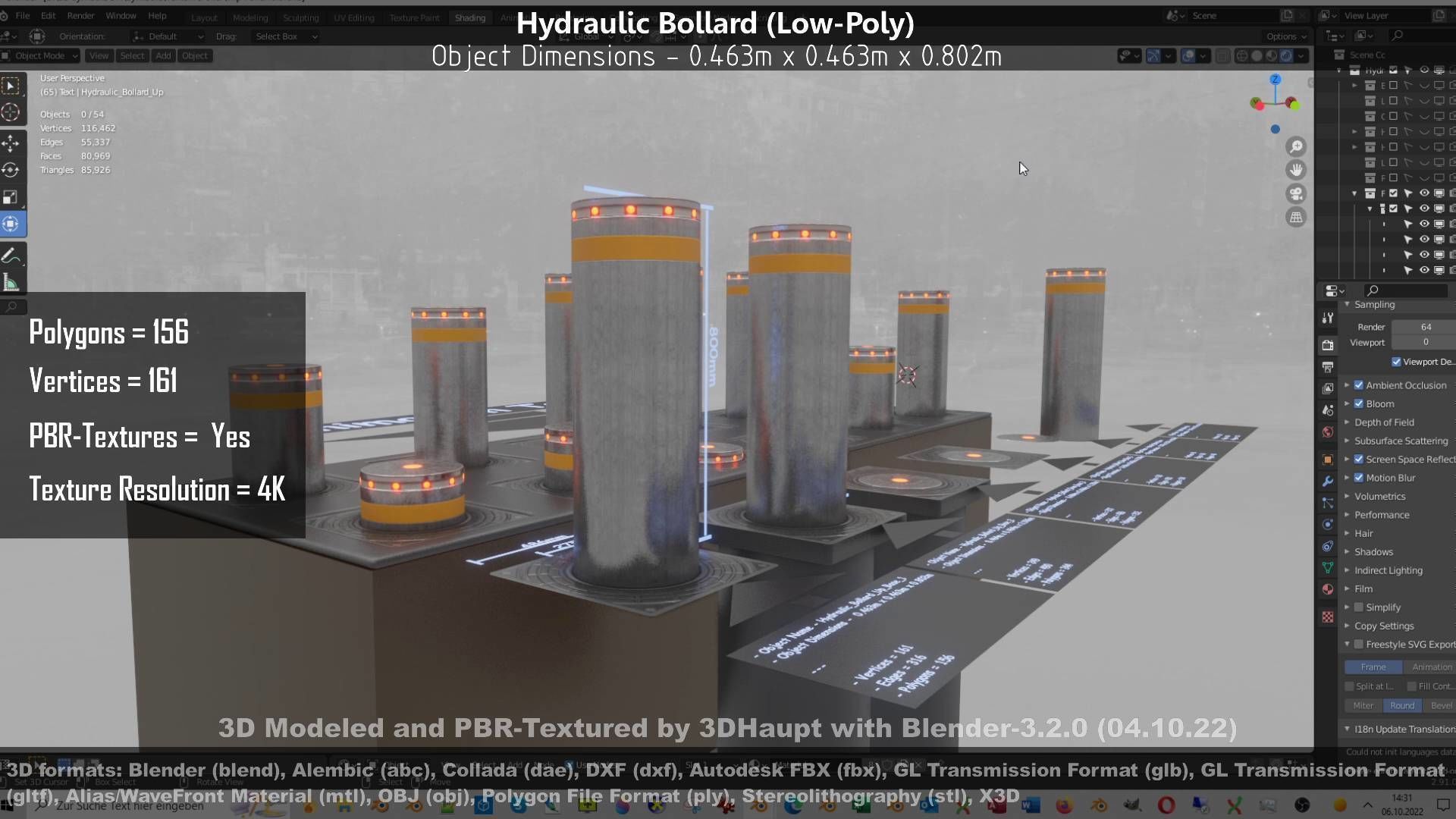 Hydraulic Bollard with LED Lights High and Low-Poly 3D Model Collection_52