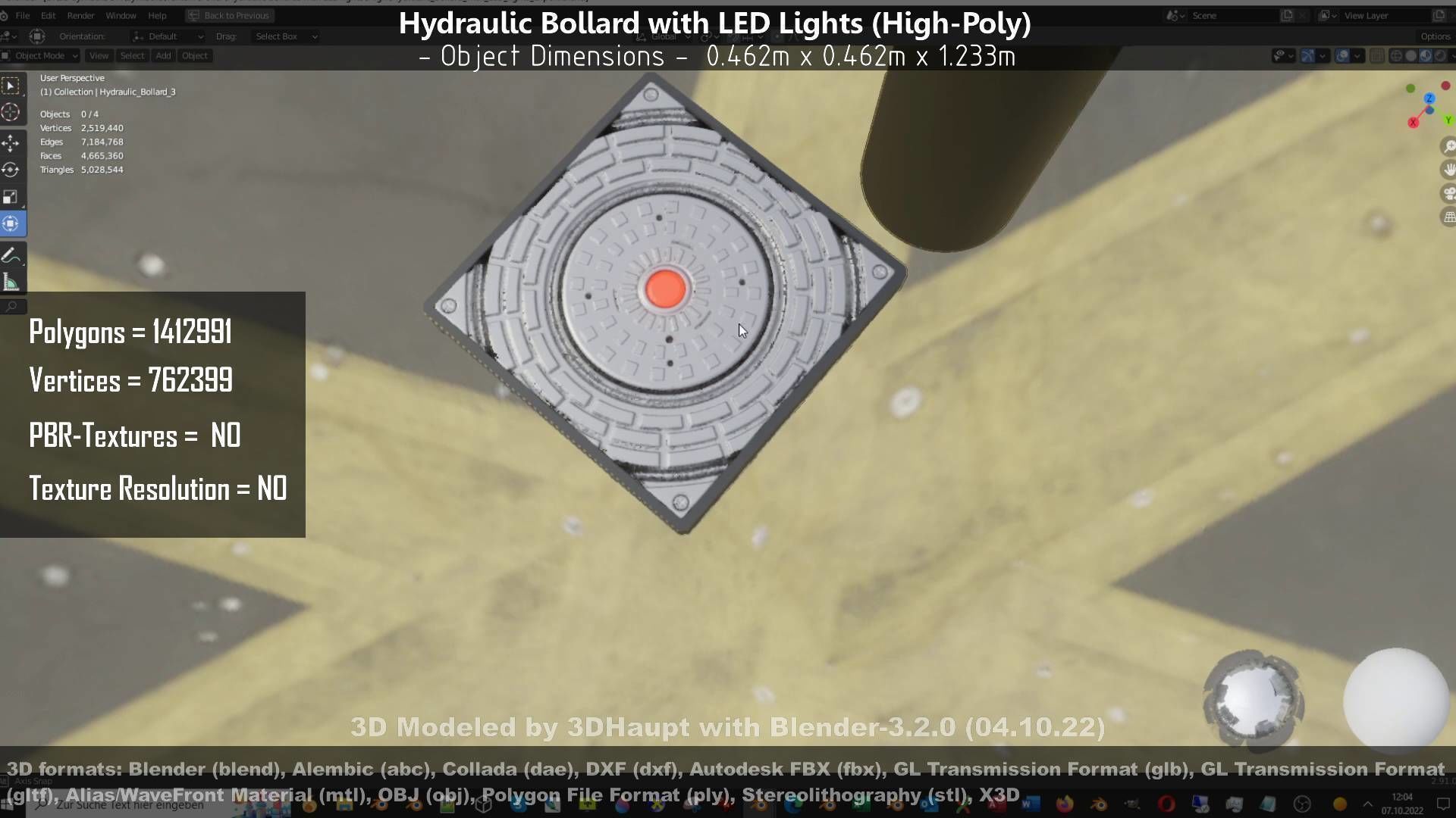 Hydraulic Bollard with LED Lights High and Low-Poly 3D Model Collection_100