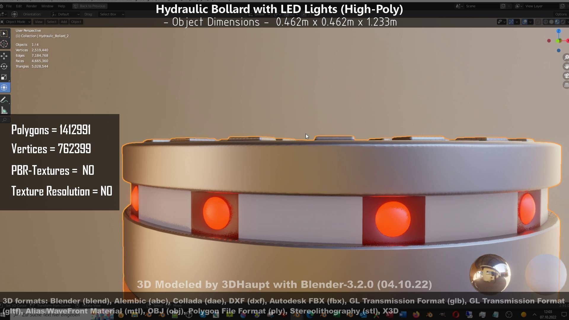 Hydraulic Bollard with LED Lights High and Low-Poly 3D Model Collection_80
