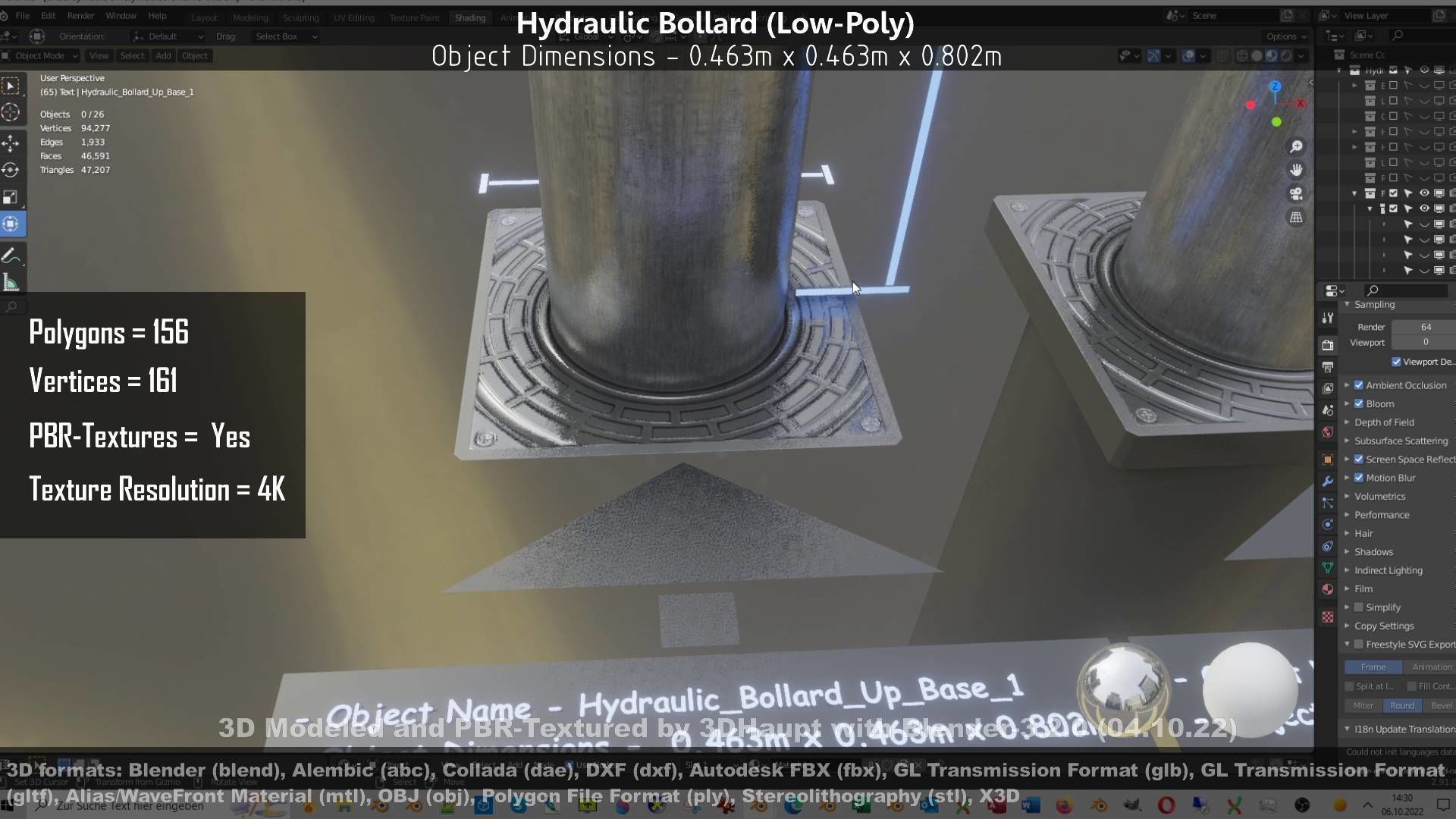 Hydraulic Bollard with LED Lights High and Low-Poly 3D Model Collection_37
