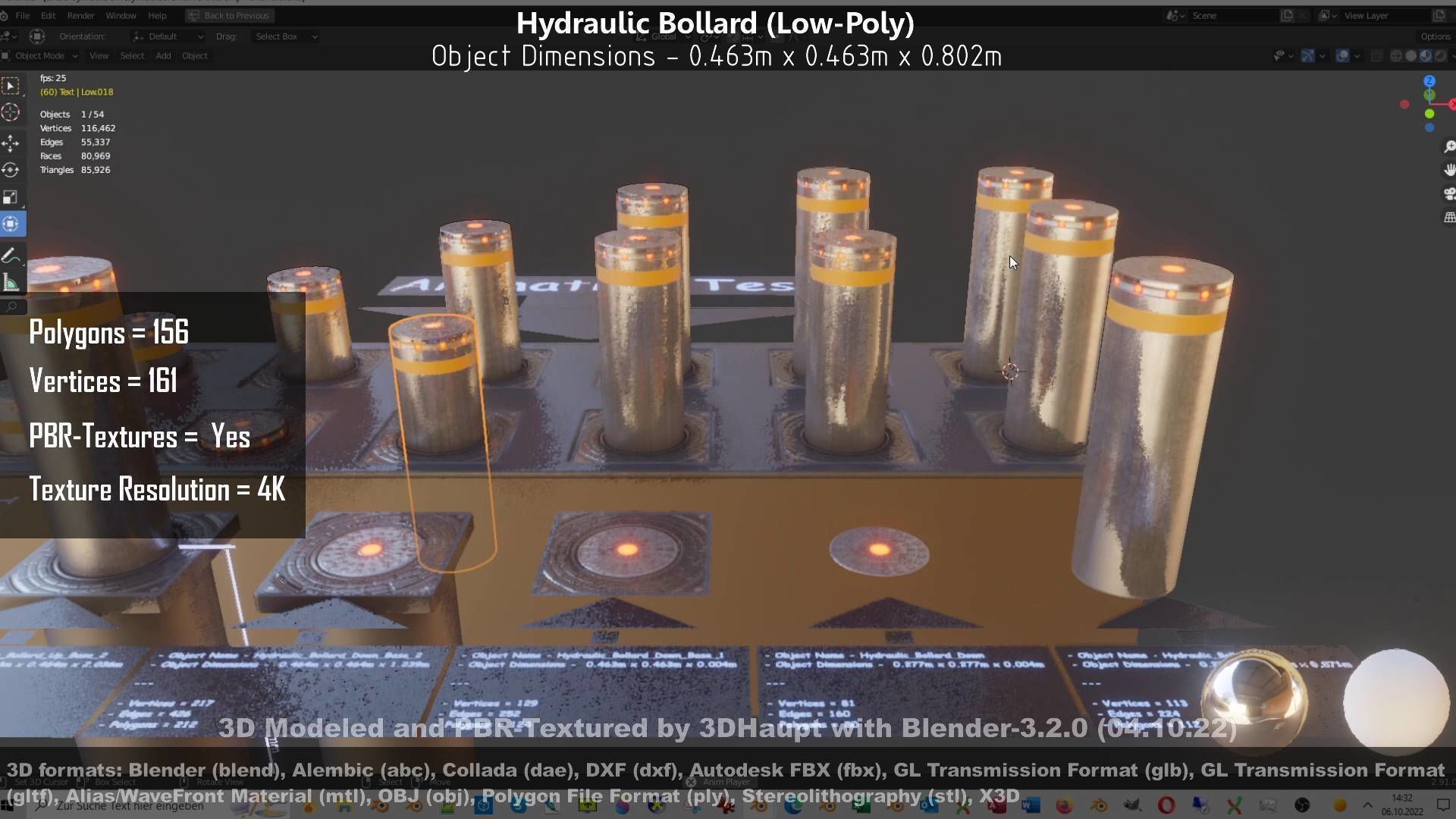 Hydraulic Bollard with LED Lights High and Low-Poly 3D Model Collection_40