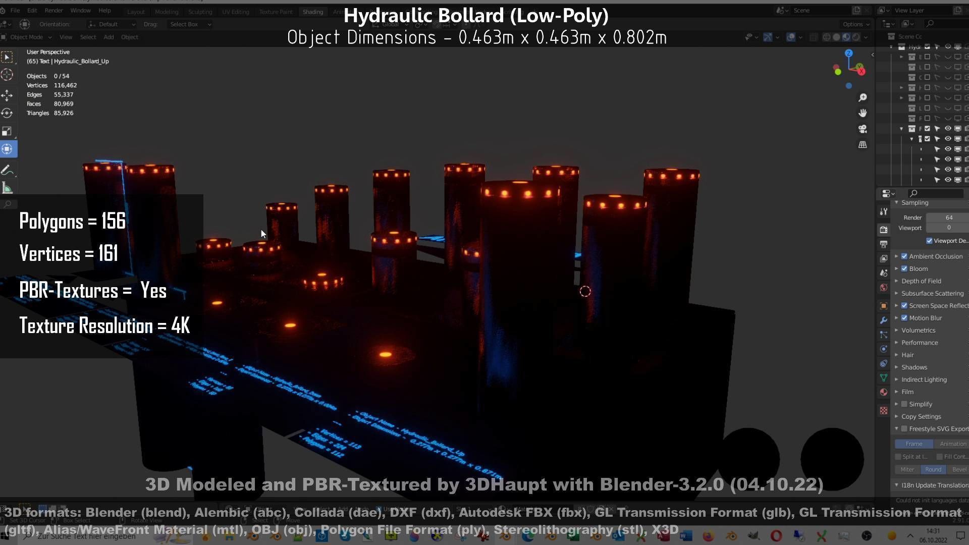Hydraulic Bollard with LED Lights High and Low-Poly 3D Model Collection_76