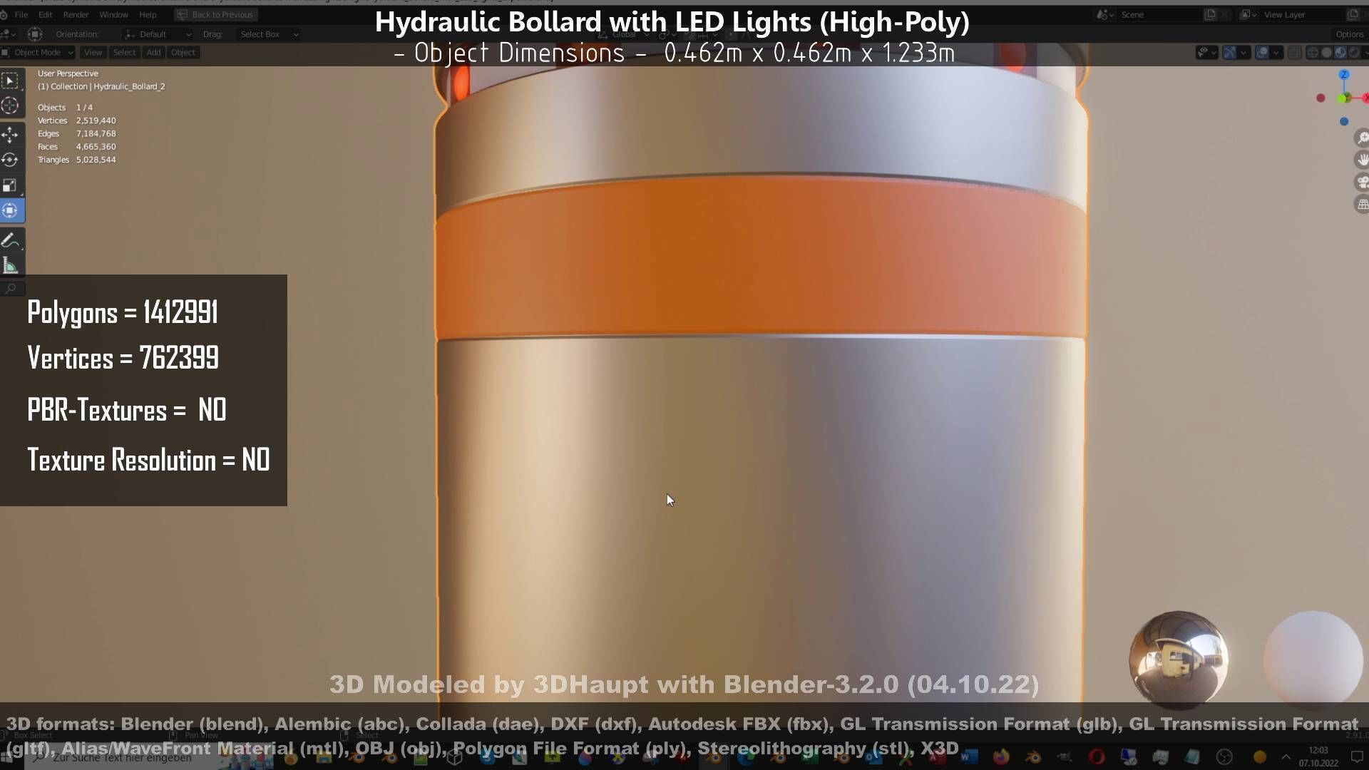 Hydraulic Bollard with LED Lights High and Low-Poly 3D Model Collection_95