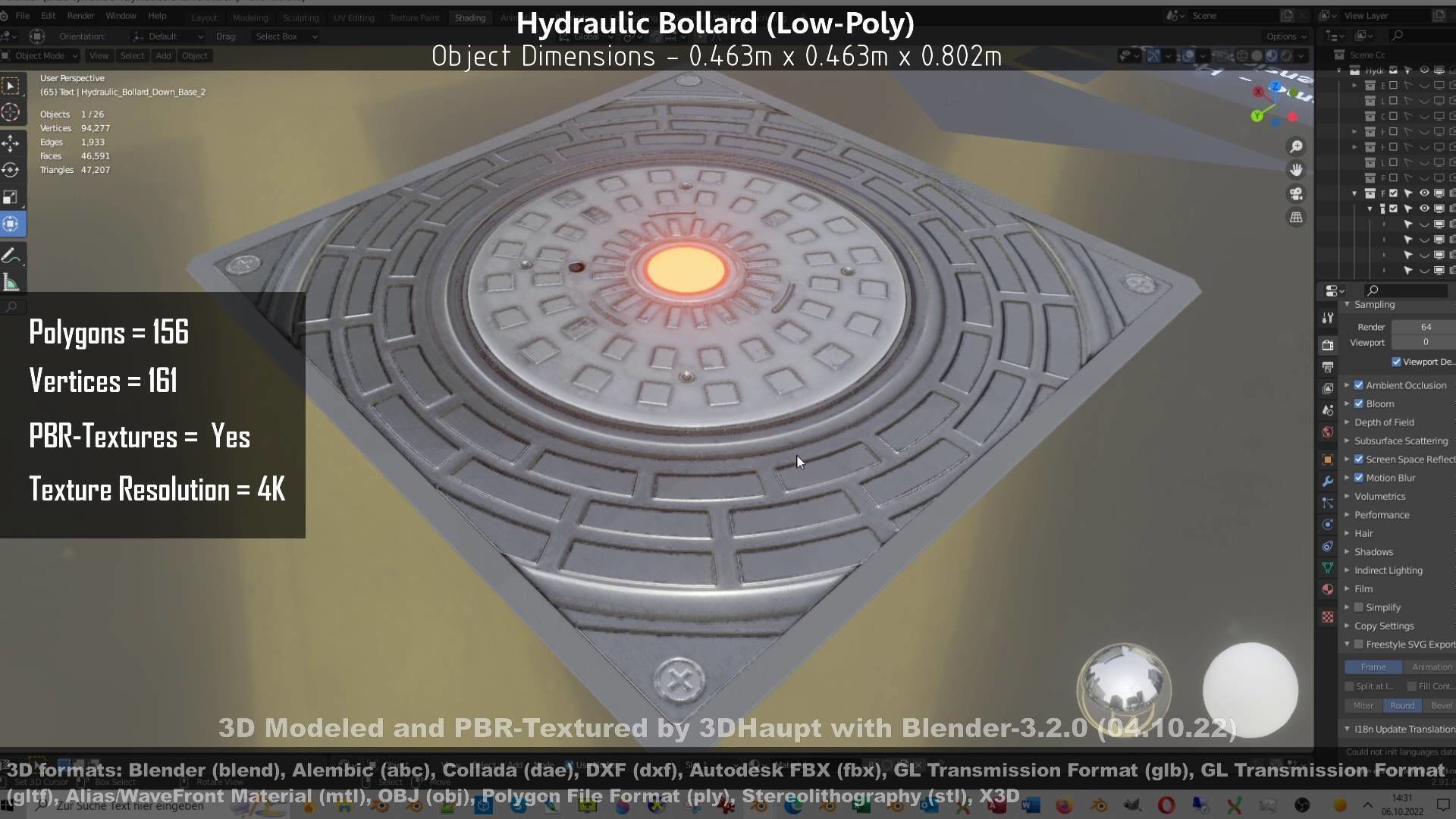 Hydraulic Bollard with LED Lights High and Low-Poly 3D Model Collection_63